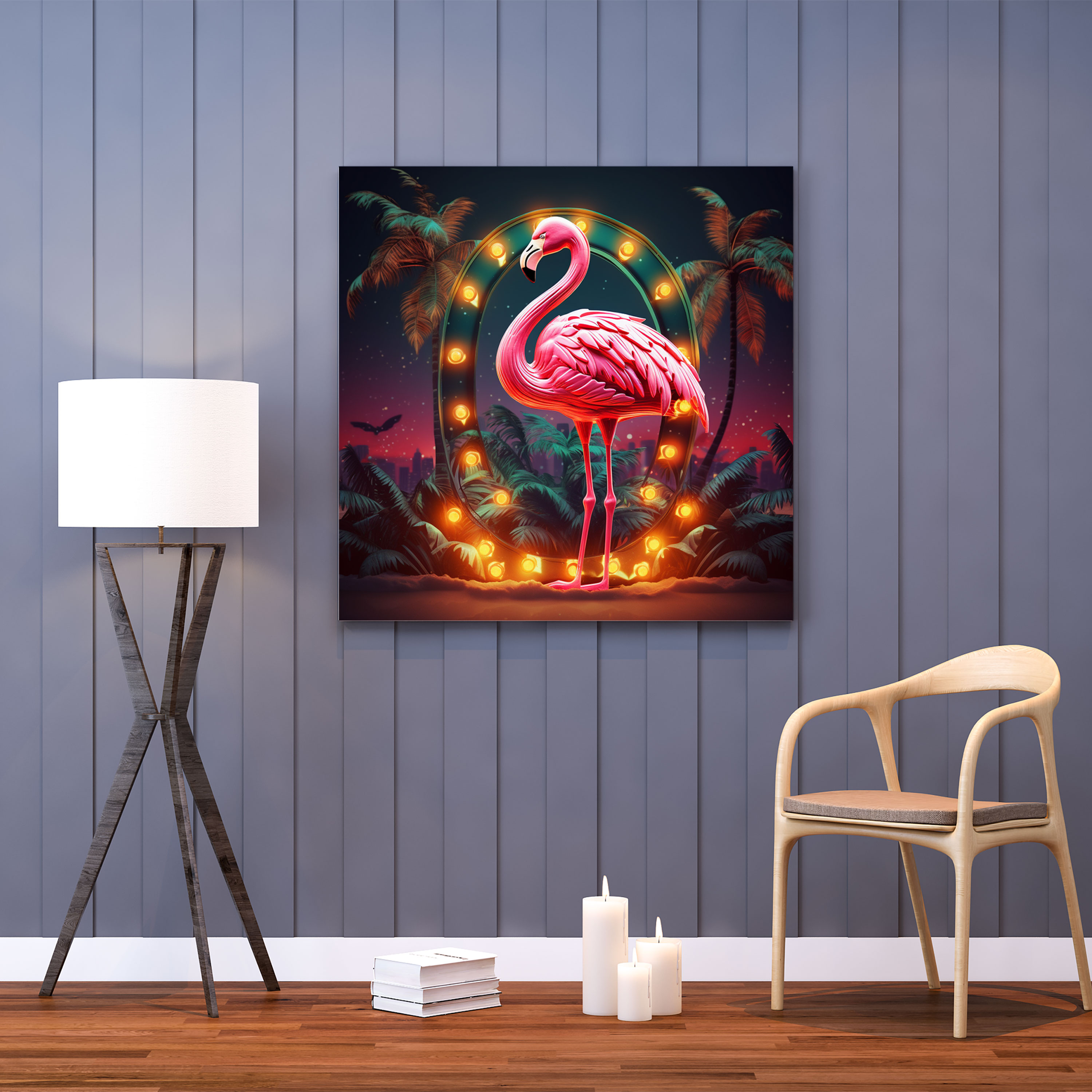 Funky Wall Art - Retro Neon Flamingo Canvas Print - Funky, Wall Art, Canvas Print, Home Decoration