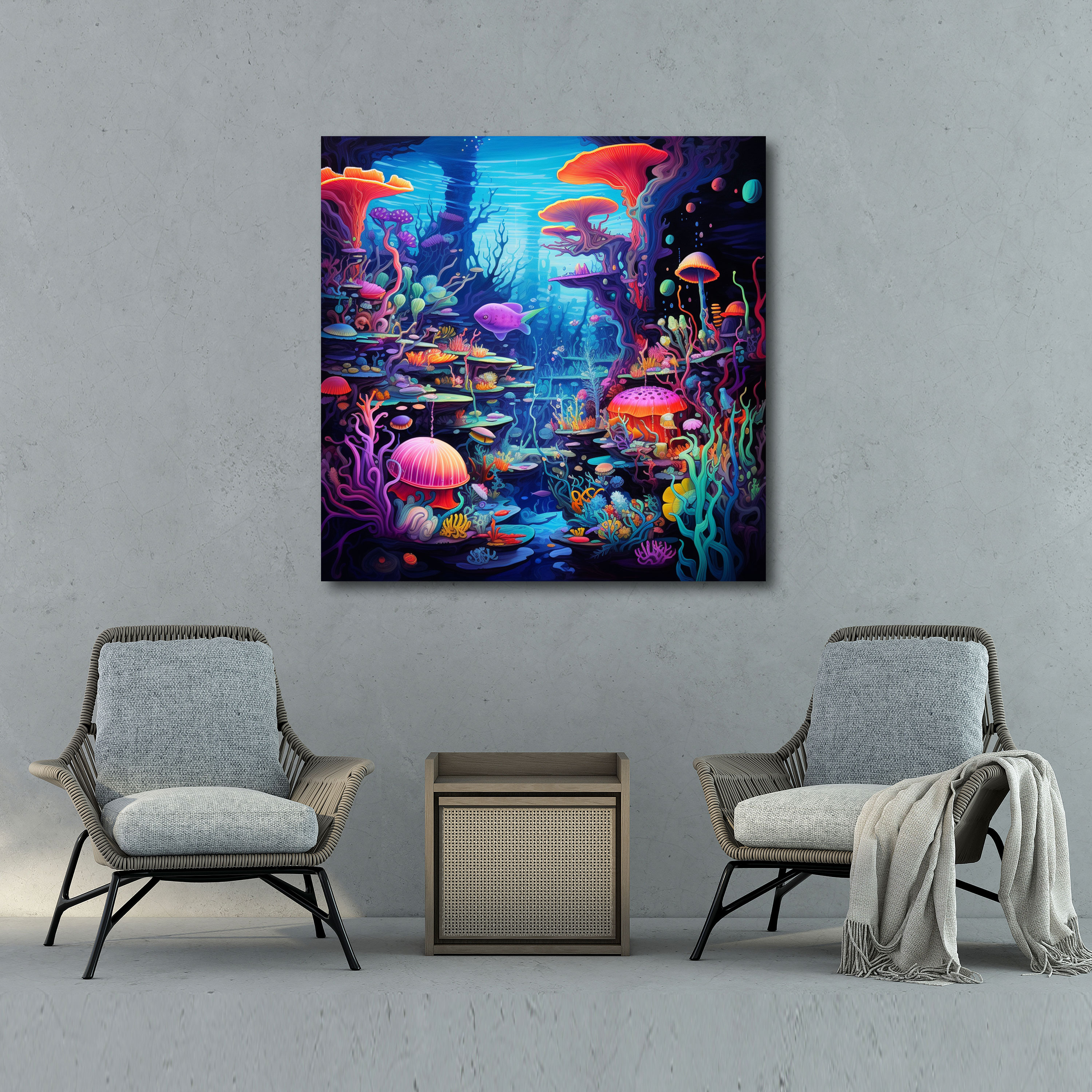 Funky Psychedelic Canvas Print - Funky, Wall Art, Vibrant Colors, Underwater World