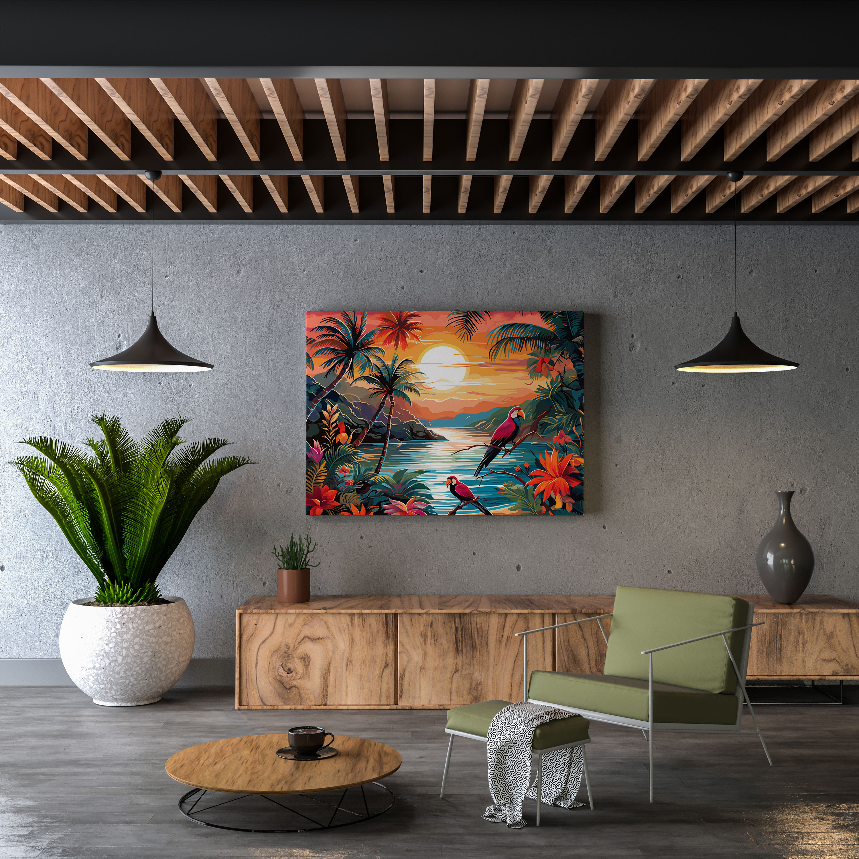 Funky Tropical Paradise Canvas Print - Funky, Canvas, Home Decoration, Wall Art
