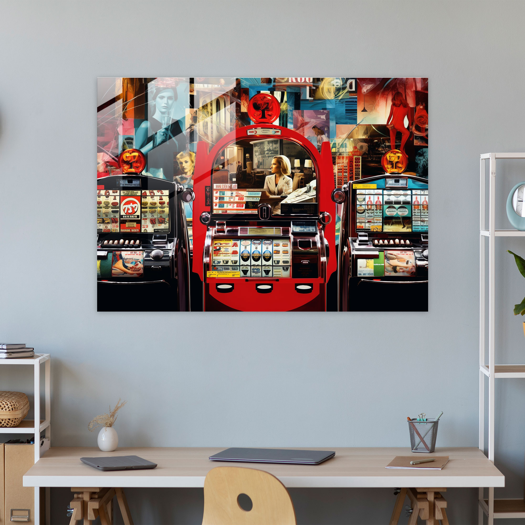 Gamble Modern Art - Leinwandbild Glasbild Spielautomaten