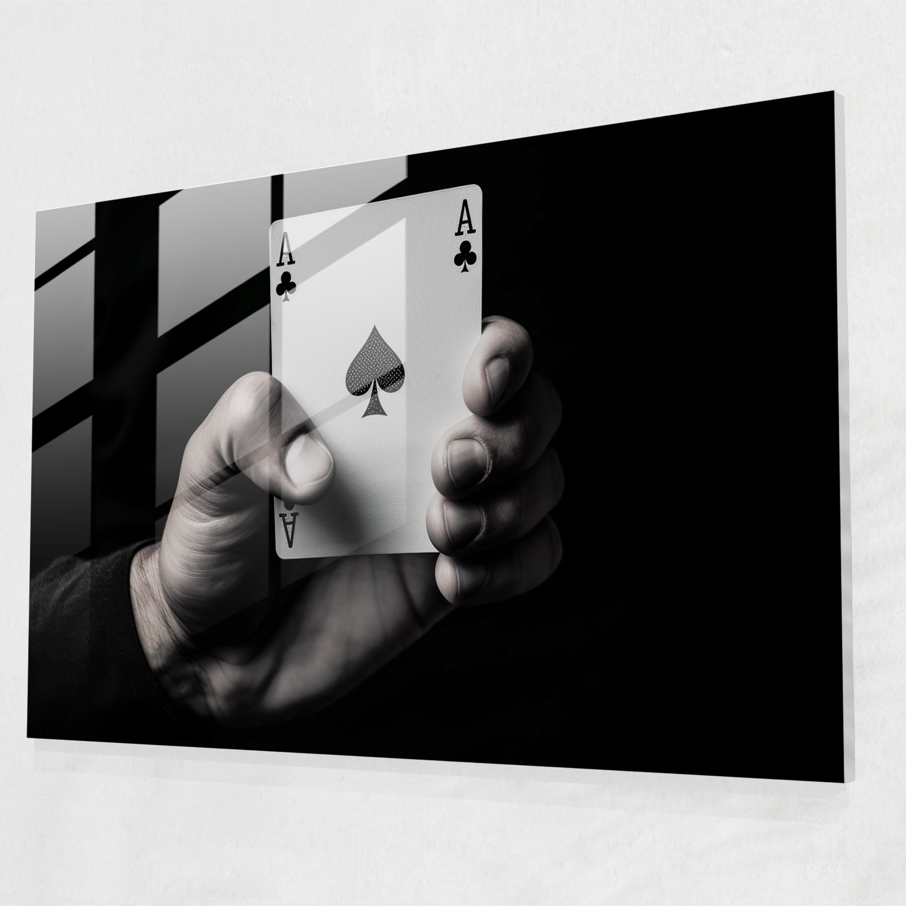 Risk Glasbild - Spielen Risiko und Ungewissheit minimalistisches Schwarz-Weiß-Foto moderne Kunst