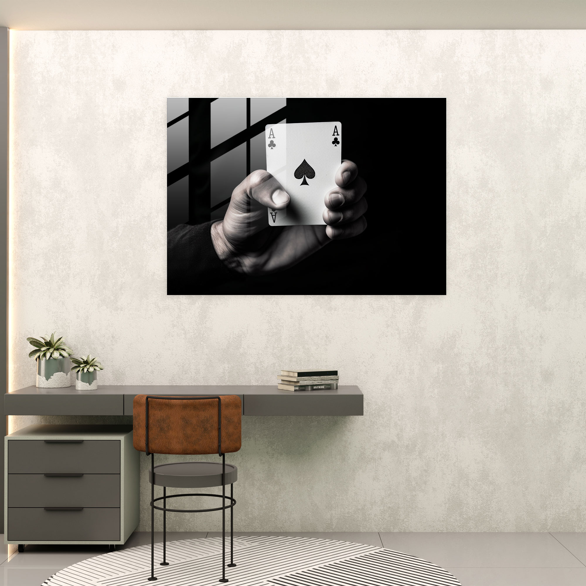 Risk Glasbild - Spielen Risiko und Ungewissheit minimalistisches Schwarz-Weiß-Foto moderne Kunst