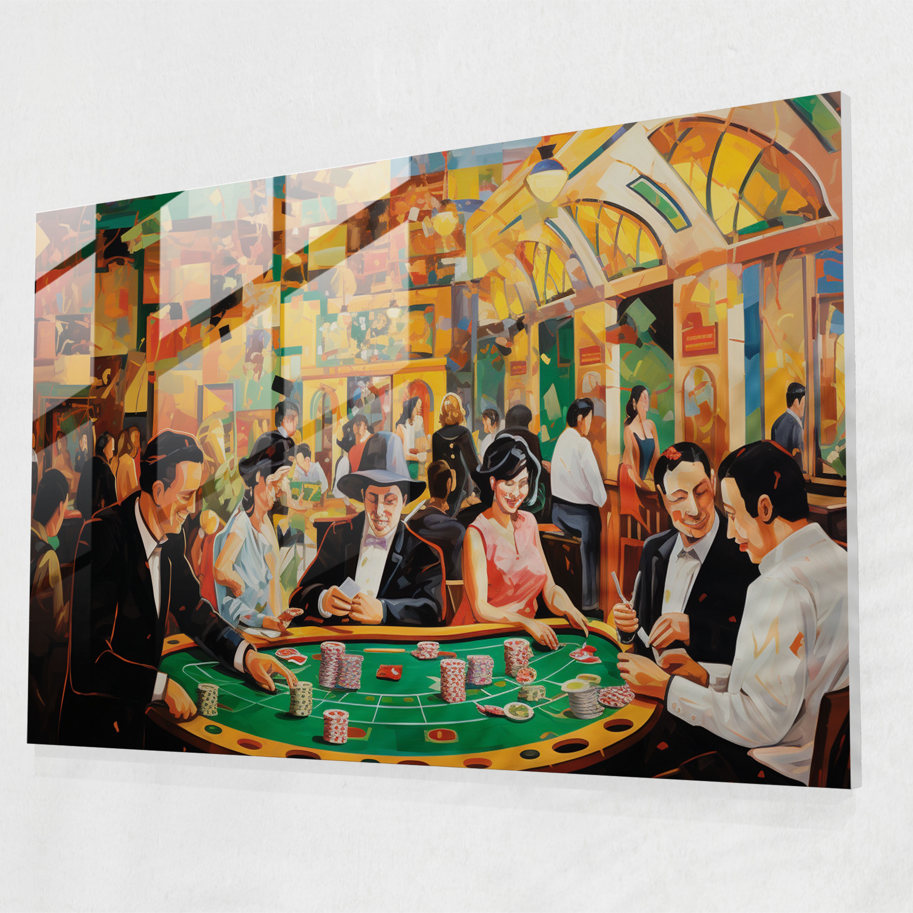 Thrill Glass Wall Art - Gamble, Thrill, Modern Art, Bustling Casino Scene