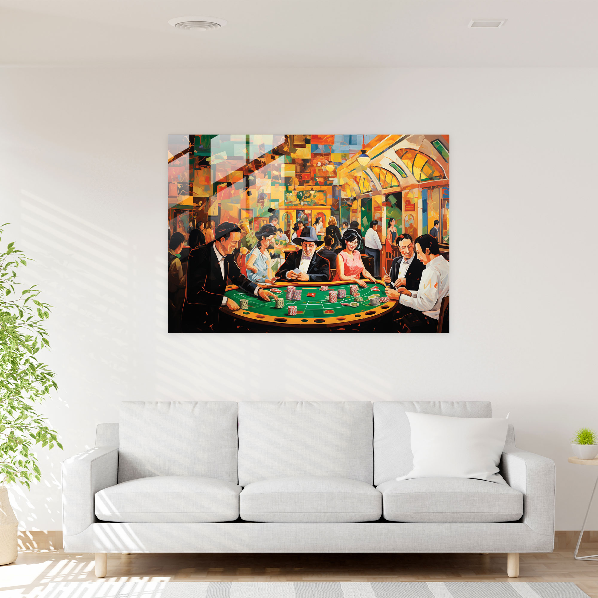 Thrill Glass Wall Art - Gamble, Thrill, Modern Art, Bustling Casino Scene
