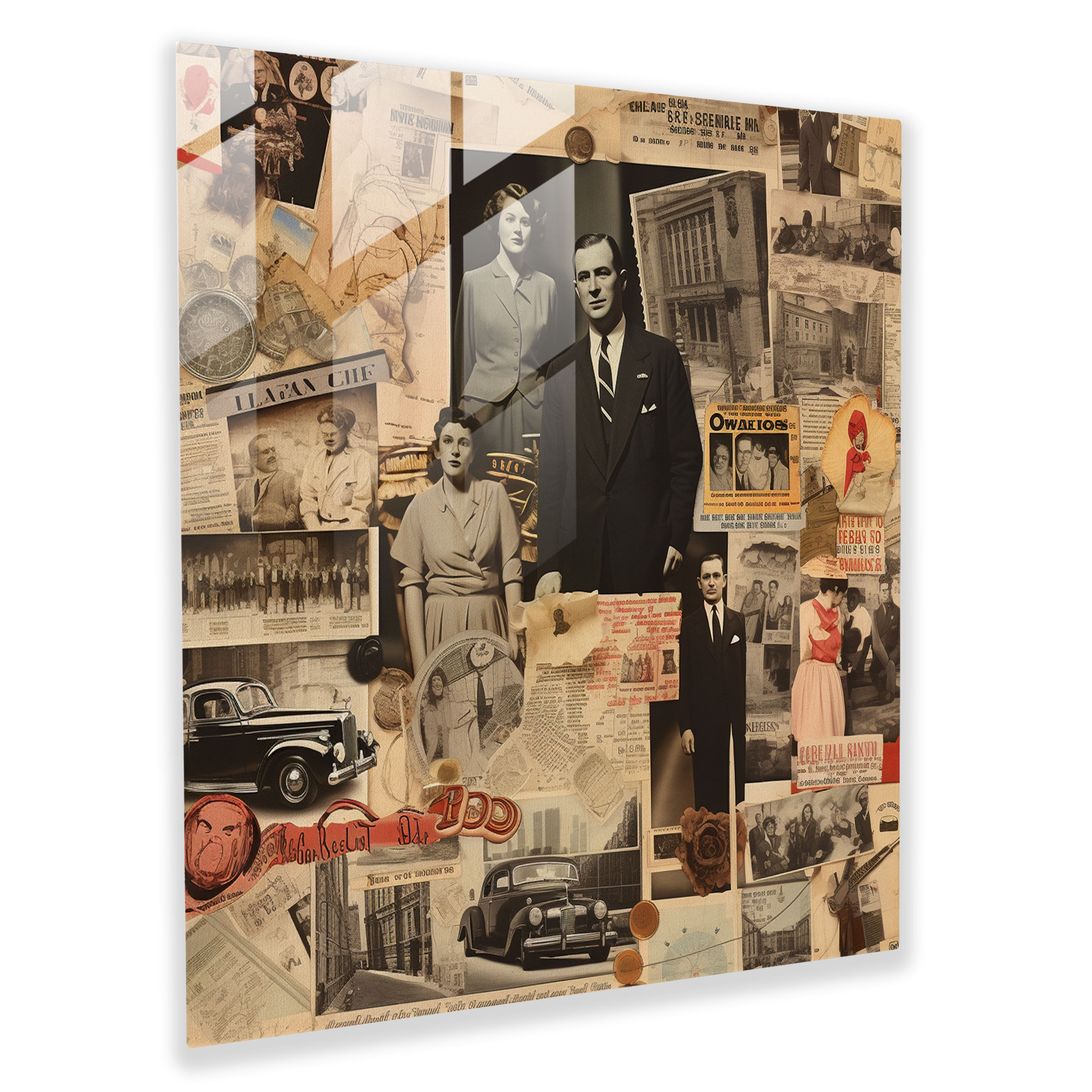 Godfather Glass Print - Vintage Mob Collage - Godfather, Wall Decoration, Glass Print, Intrigue And Mystery