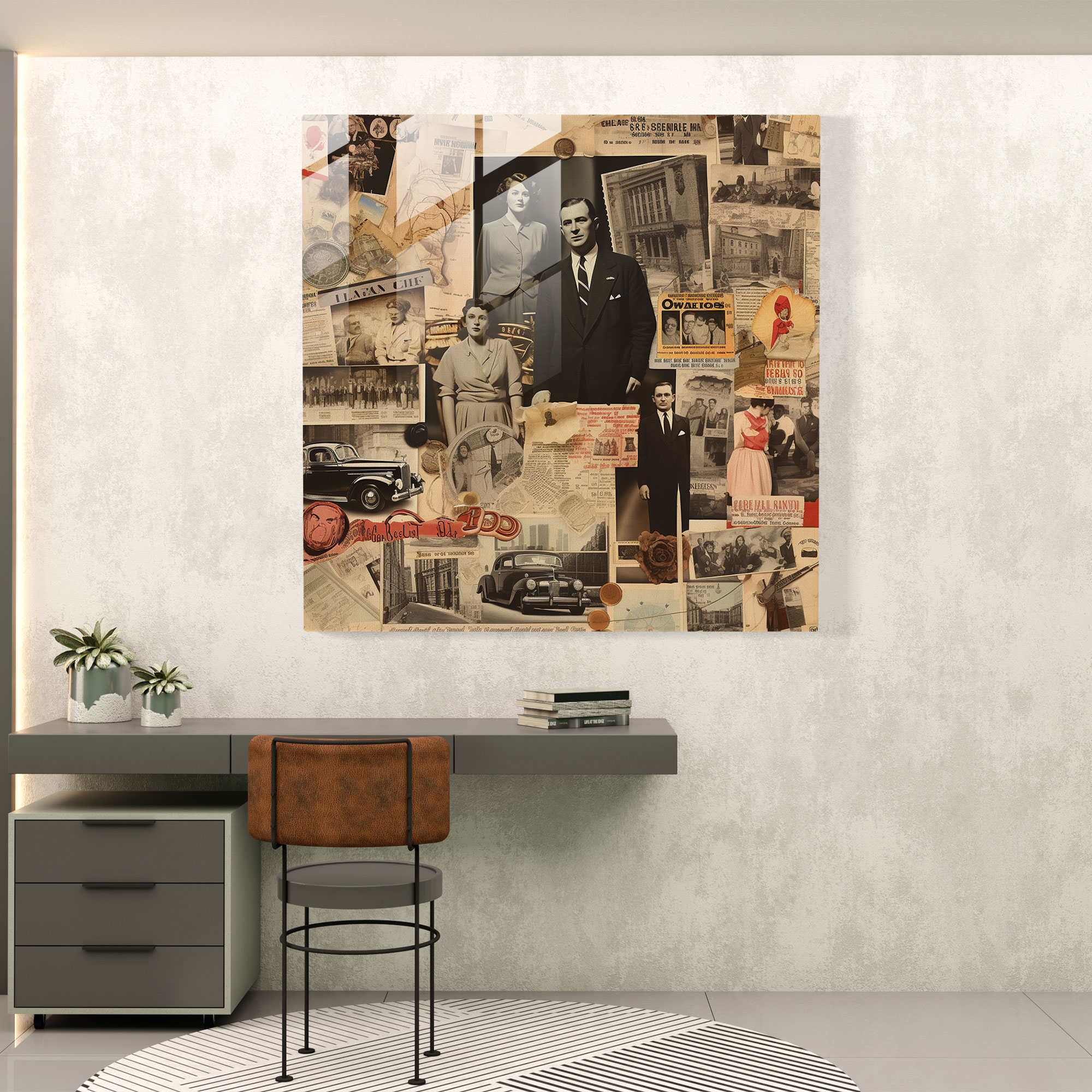 Godfather Glass Print - Vintage Mob Collage - Godfather, Wall Decoration, Glass Print, Intrigue And Mystery