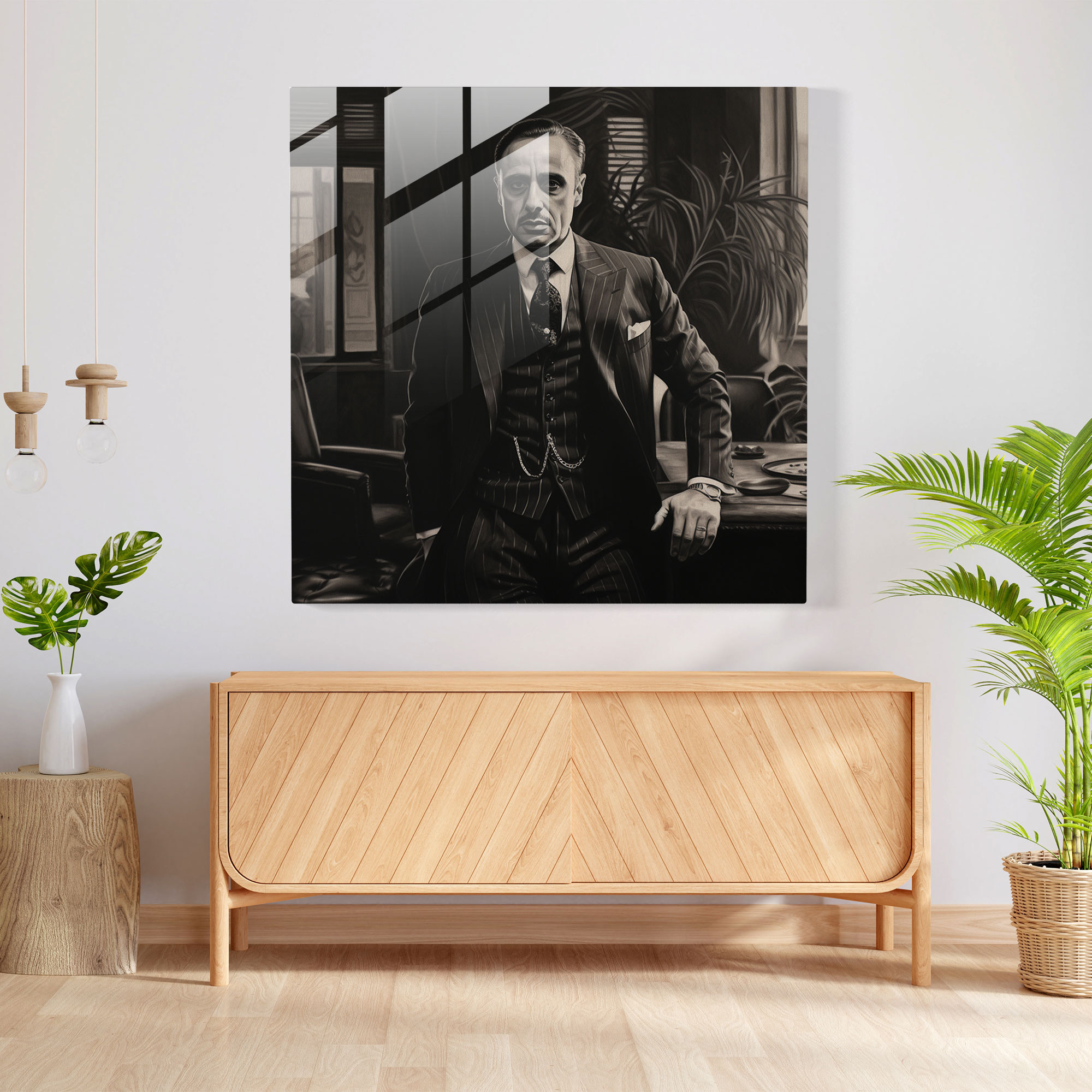 Godfather Glass Print - Realistic Charcoal Drawing - Godfather, Modern Art, Realistic Charcoal Drawing, Home Decoration