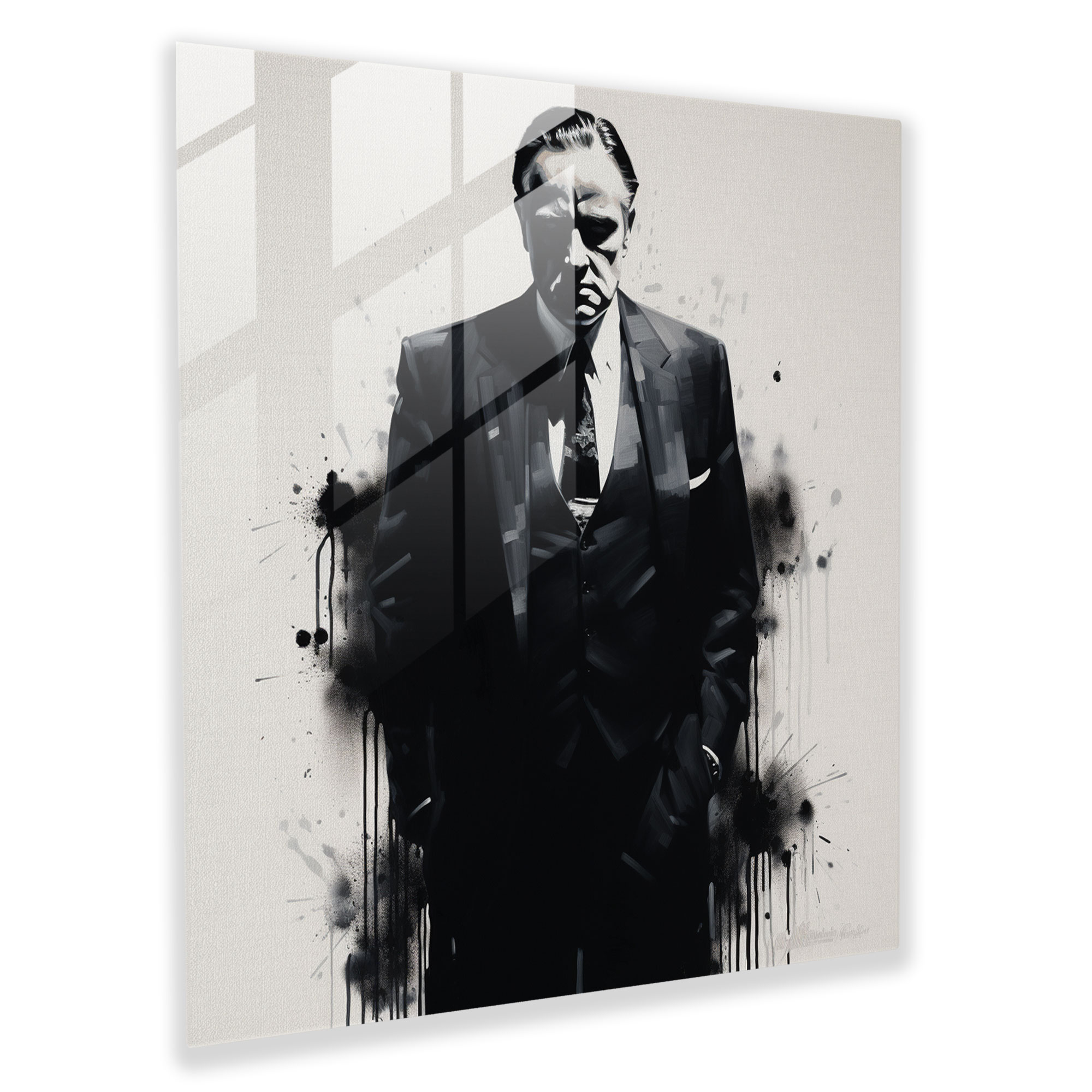 Monochrome Godfather Glass Print - Godfather, Wall Decoration, Sleek Design, Glass Print