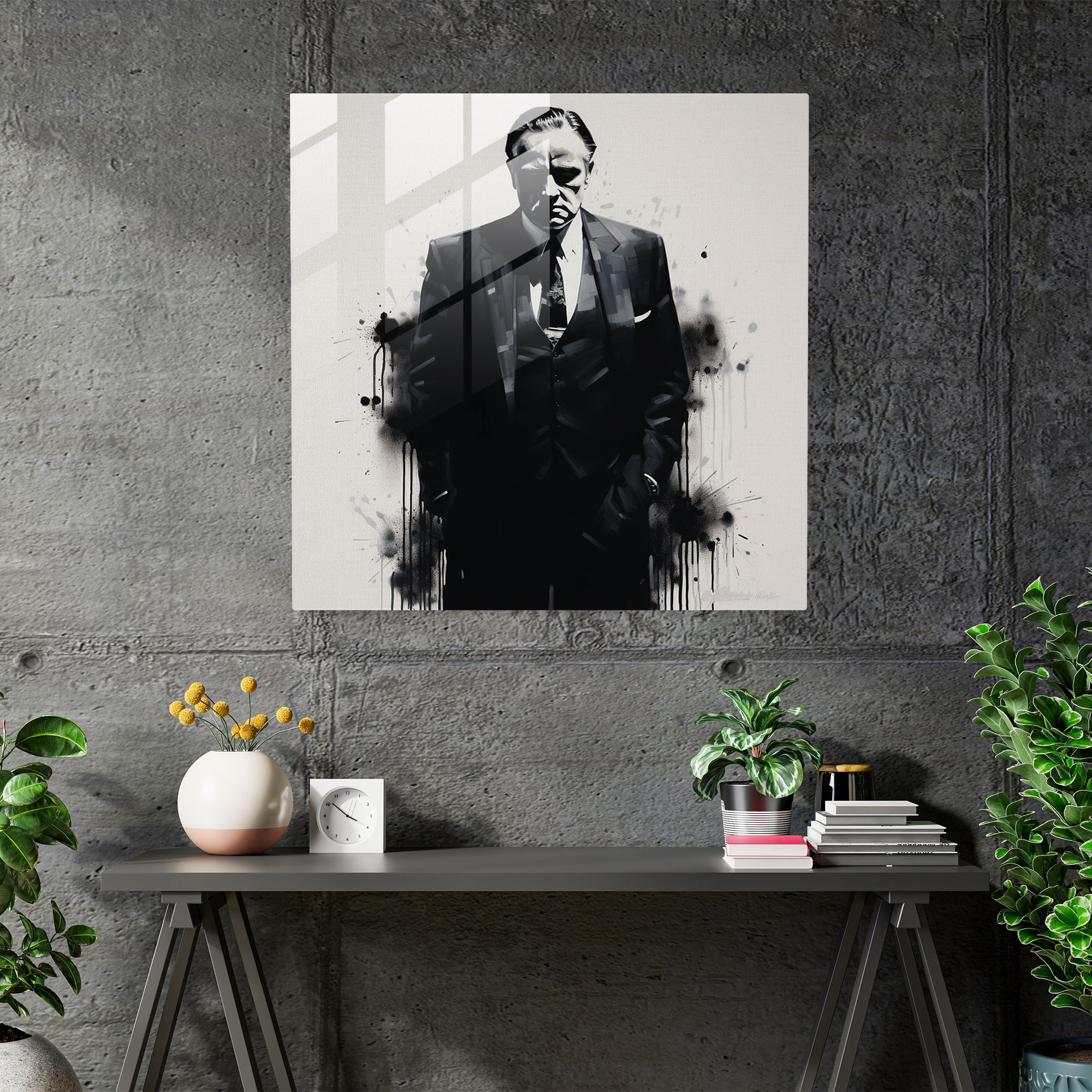 Monochrome Godfather Glass Print - Godfather, Wall Decoration, Sleek Design, Glass Print