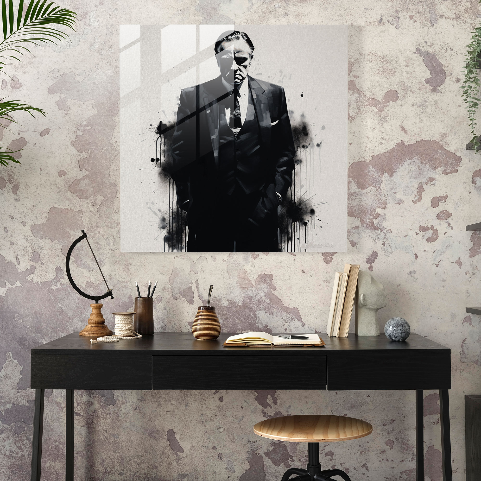 Monochrome Godfather Glass Print - Godfather, Wall Decoration, Sleek Design, Glass Print