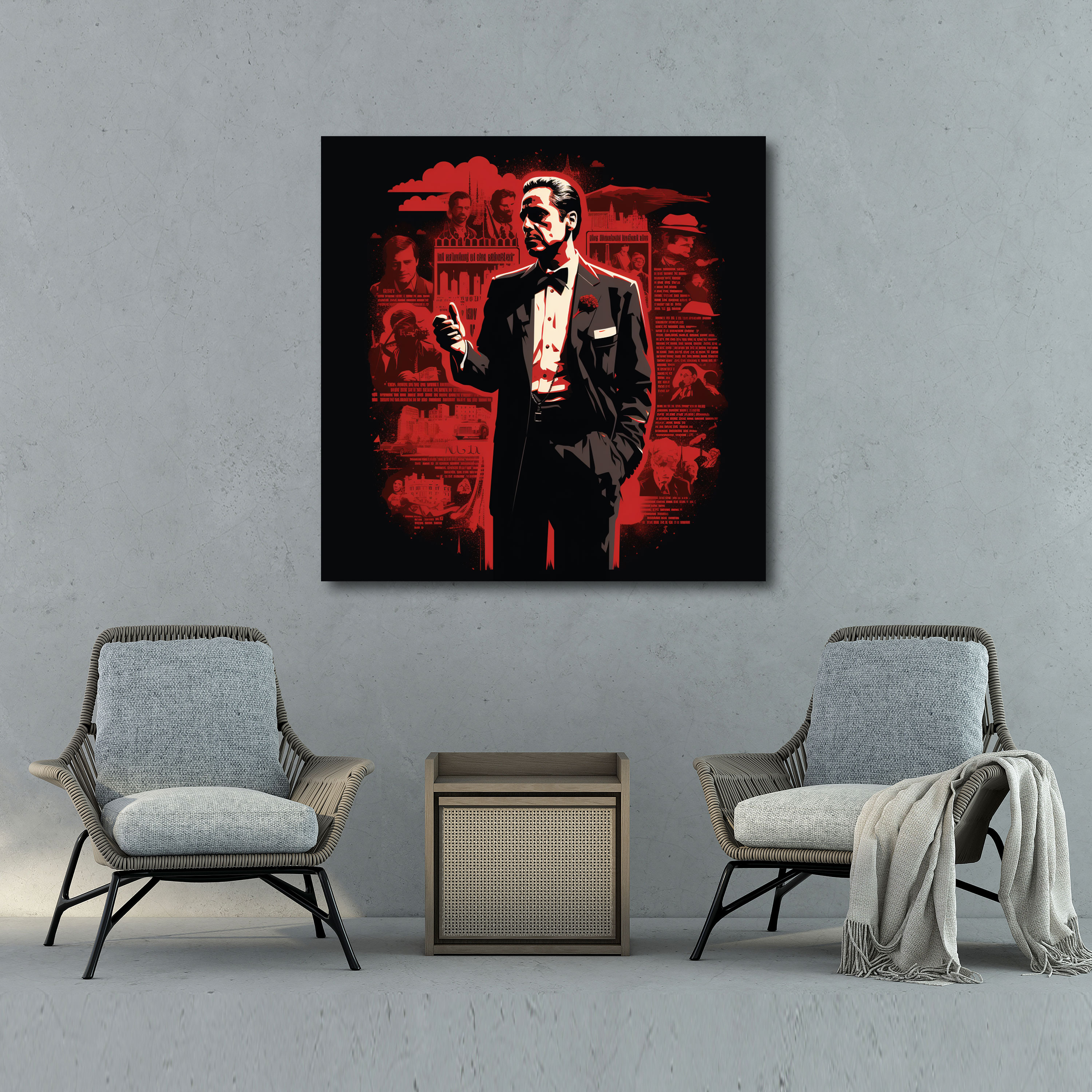 Godfather Retro-Style Illustration Canvas Print - Godfather, Retro-Style Illustration, Wall Decoration, Canvas