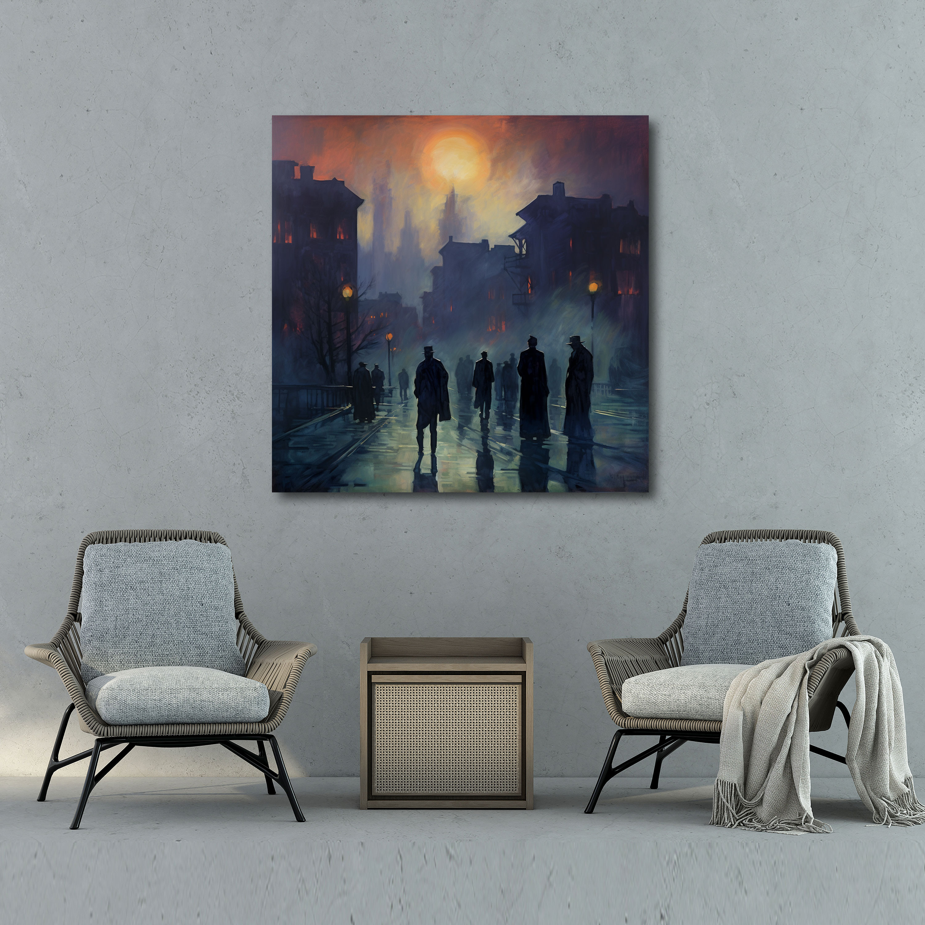 Godfather Canvas Print - Impressionist Cityscape With Shadowy Gangsters - Godfather, Canvas, Godfather, Cityscape