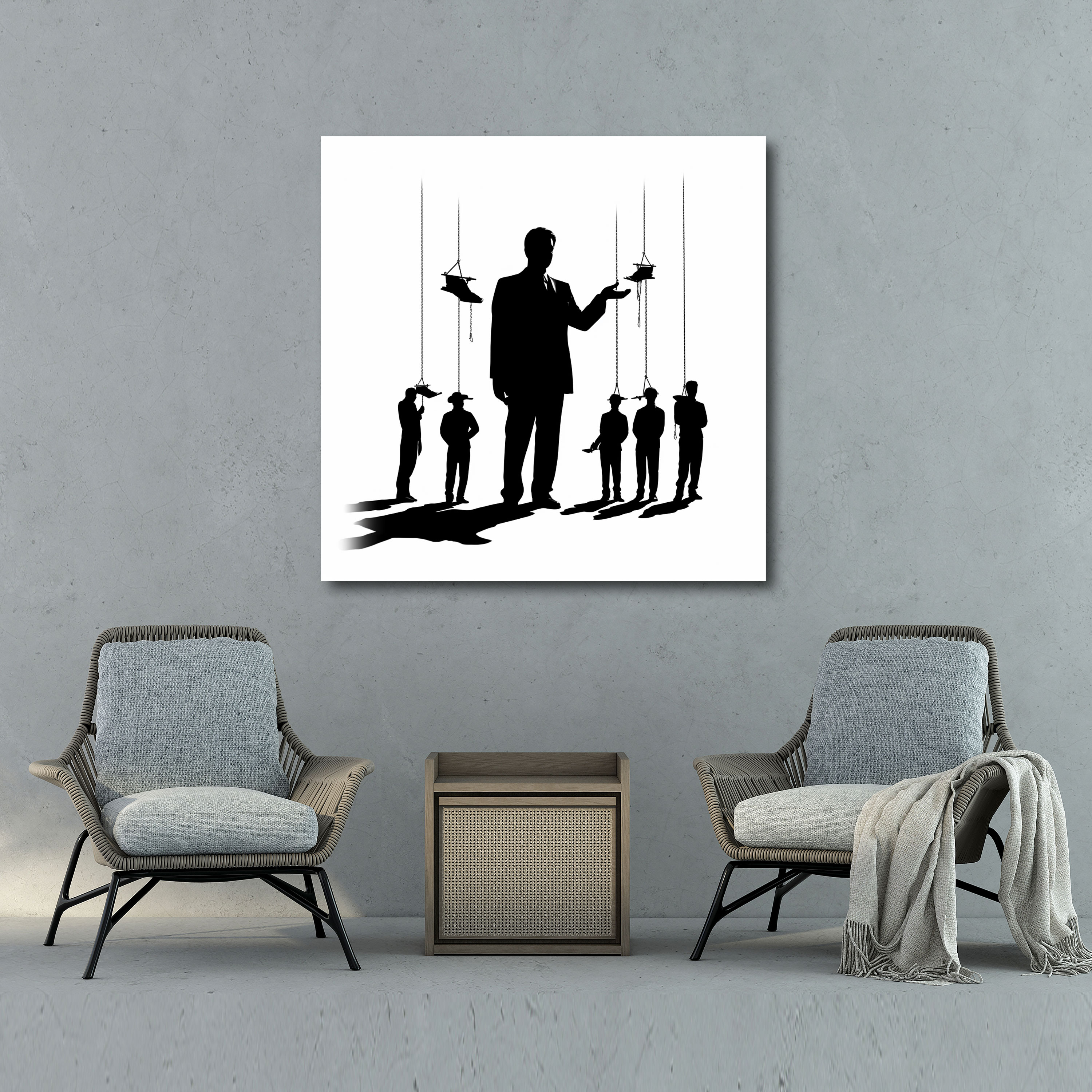 Godfather Canvas Print - Minimalist Silhouette Of Puppet Mobsters - Godfather, Wall Decoration, Minimalist, Home Decoration