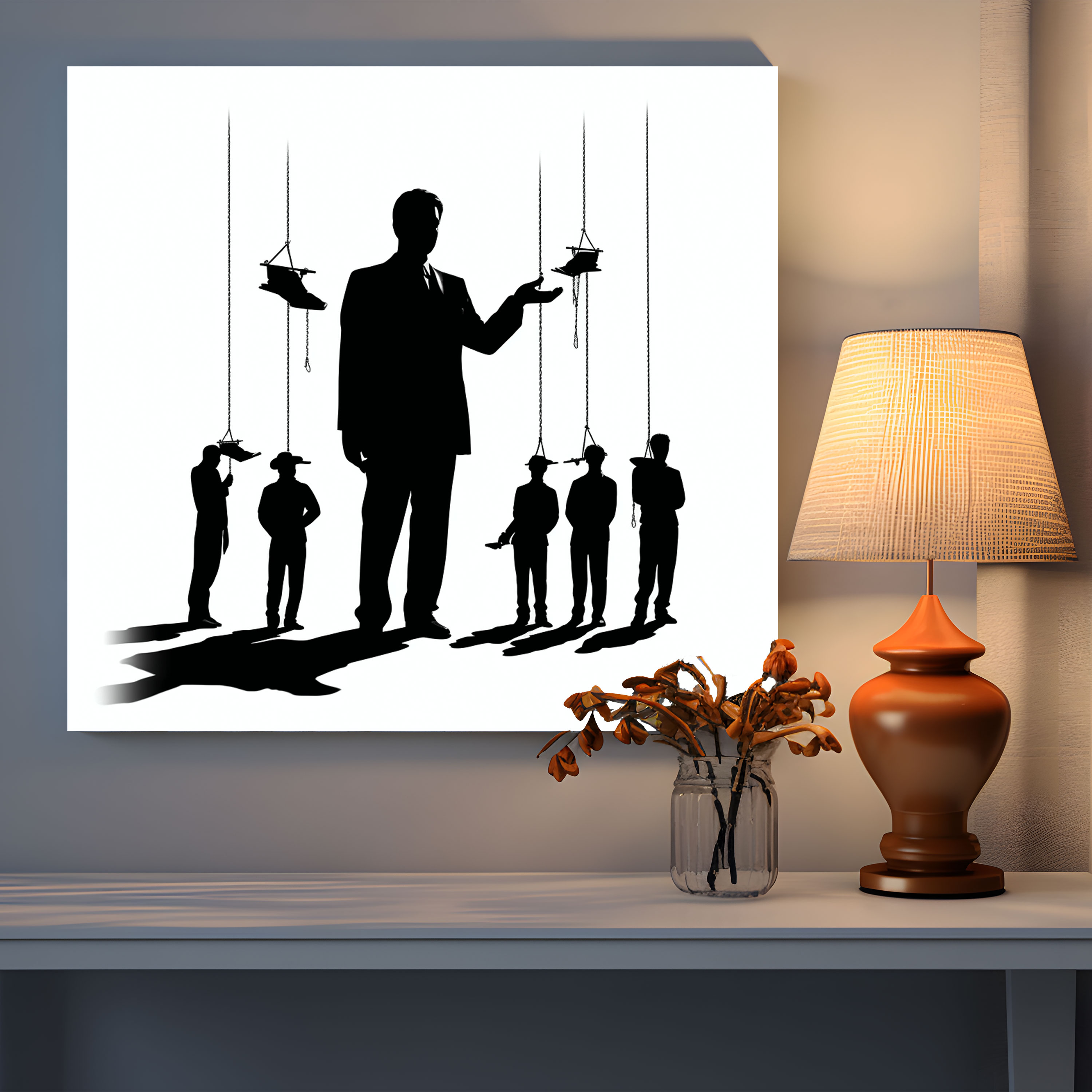 Godfather Canvas Print - Minimalist Silhouette Of Puppet Mobsters - Godfather, Wall Decoration, Minimalist, Home Decoration