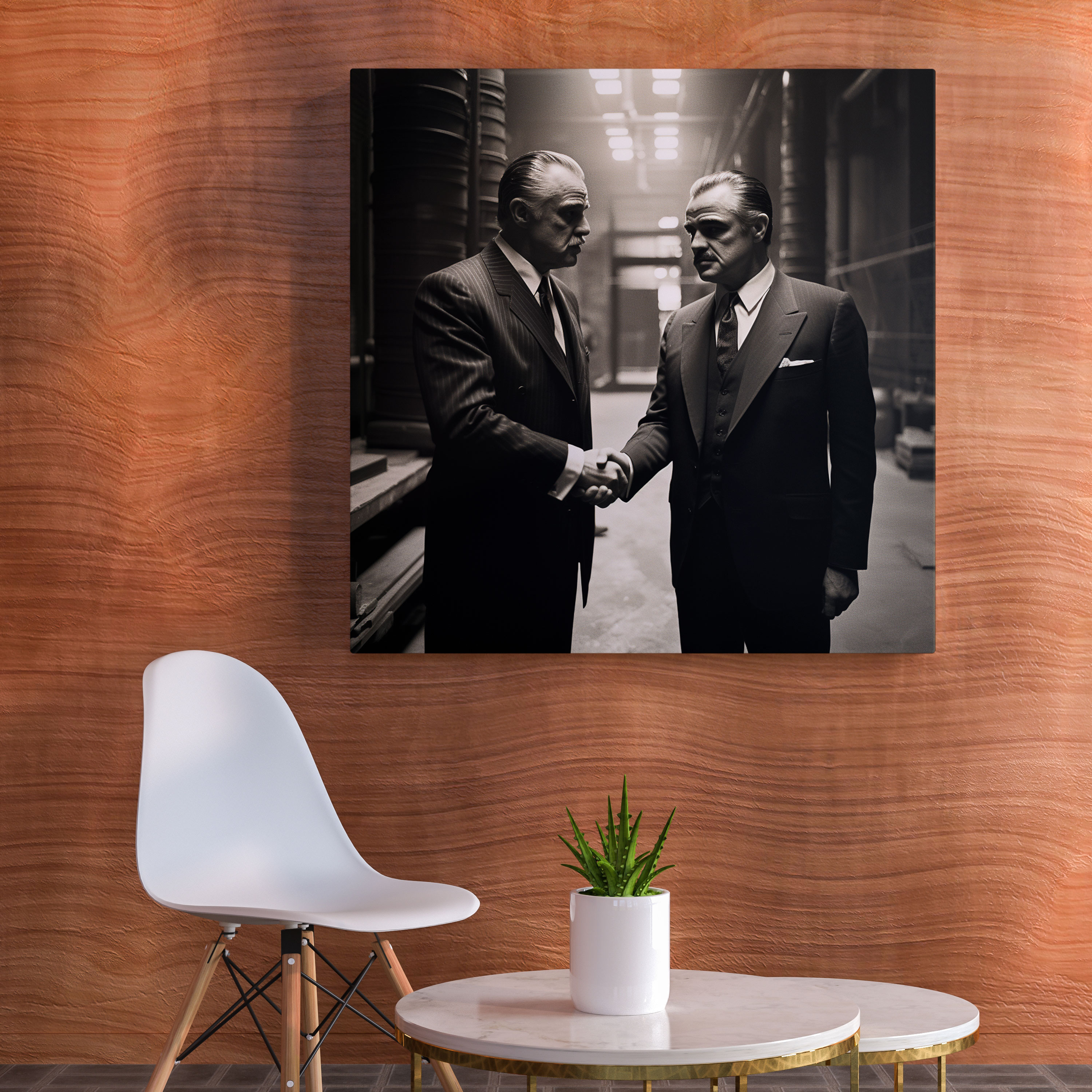 Godfather Kraftvoller Händedruck Schwarz-Weiß Leinwandbild - Zuhause dekorieren