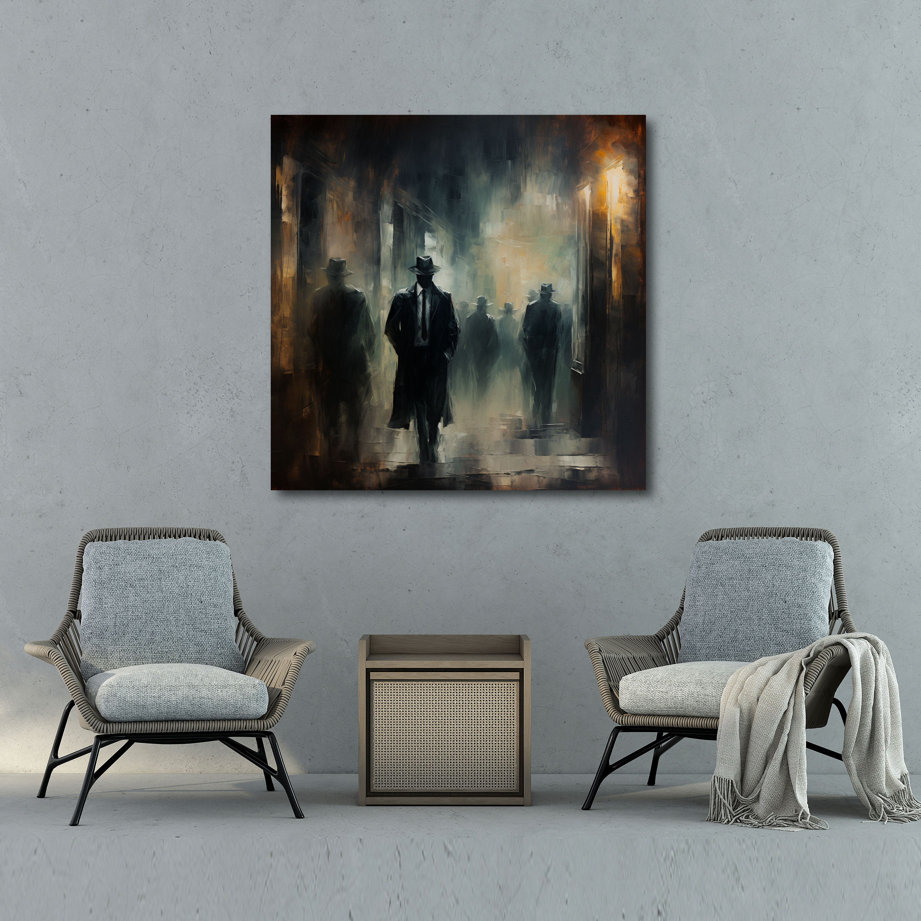 Godfather Abstract Impressionism Canvas Wall Art - Godfather, Dark Alley, Canvas Print, Blurred Figures
