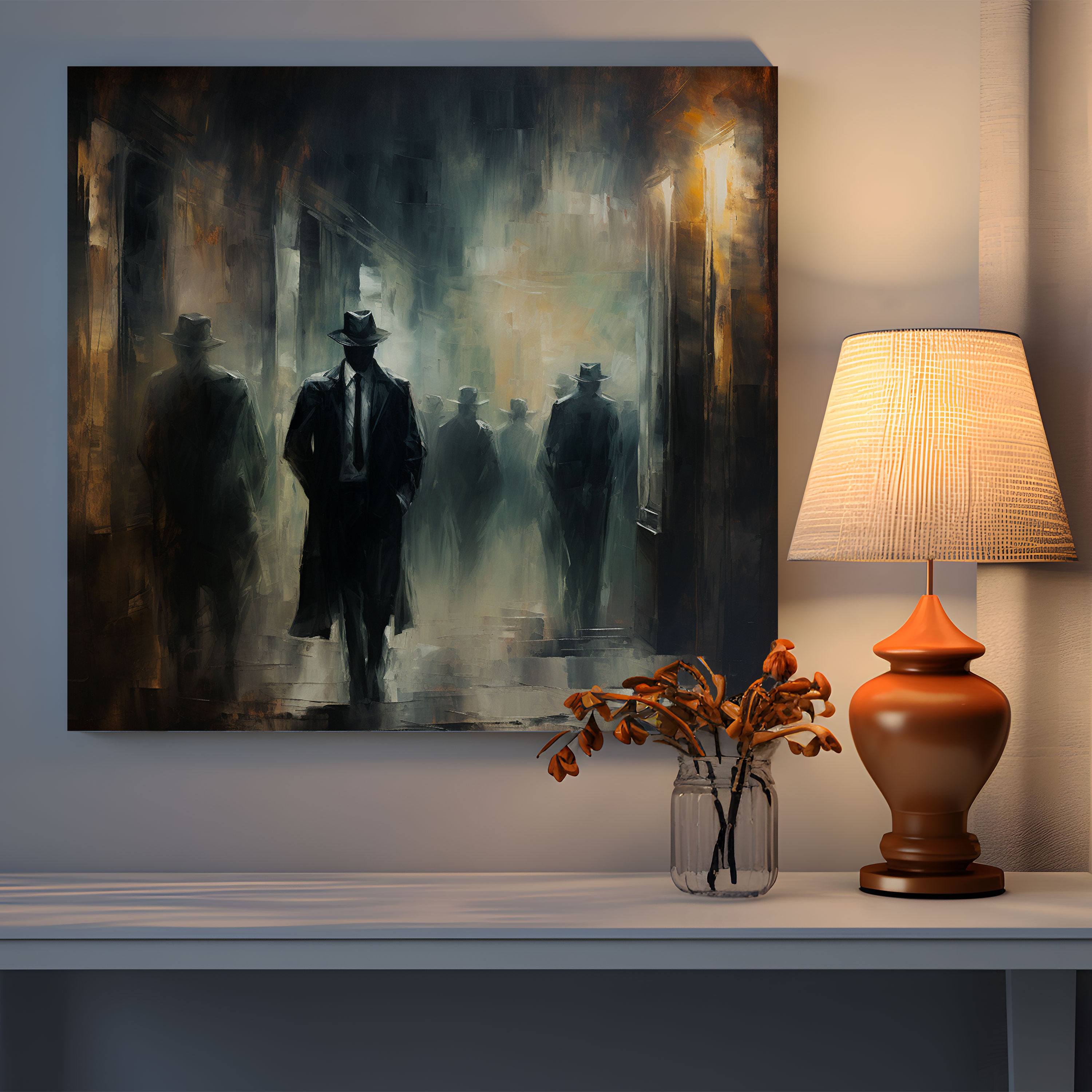 Godfather Abstract Impressionism Canvas Wall Art - Godfather, Dark Alley, Canvas Print, Blurred Figures