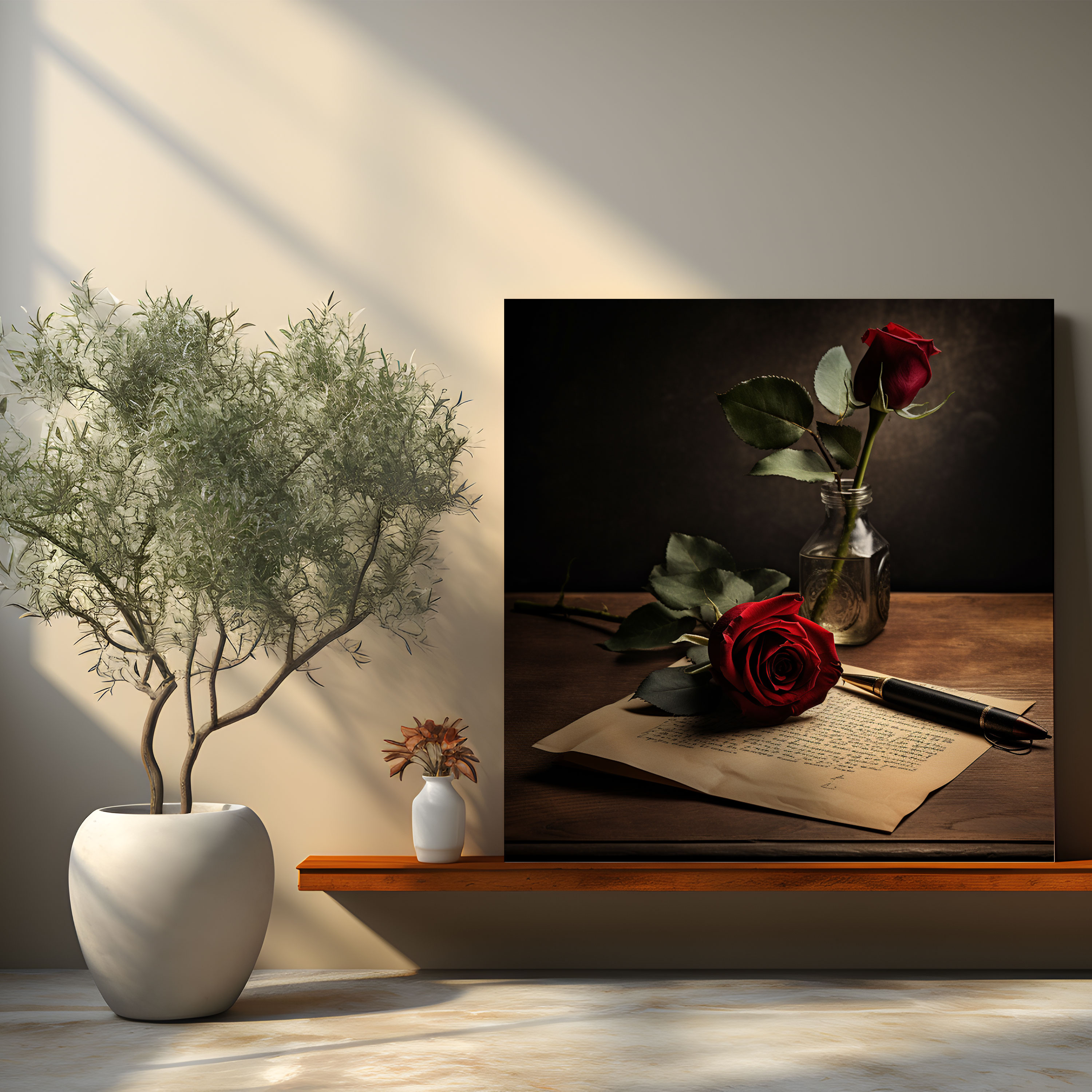 Godfather Minimalistisches Rosen Leinwandbild - Wanddekoration