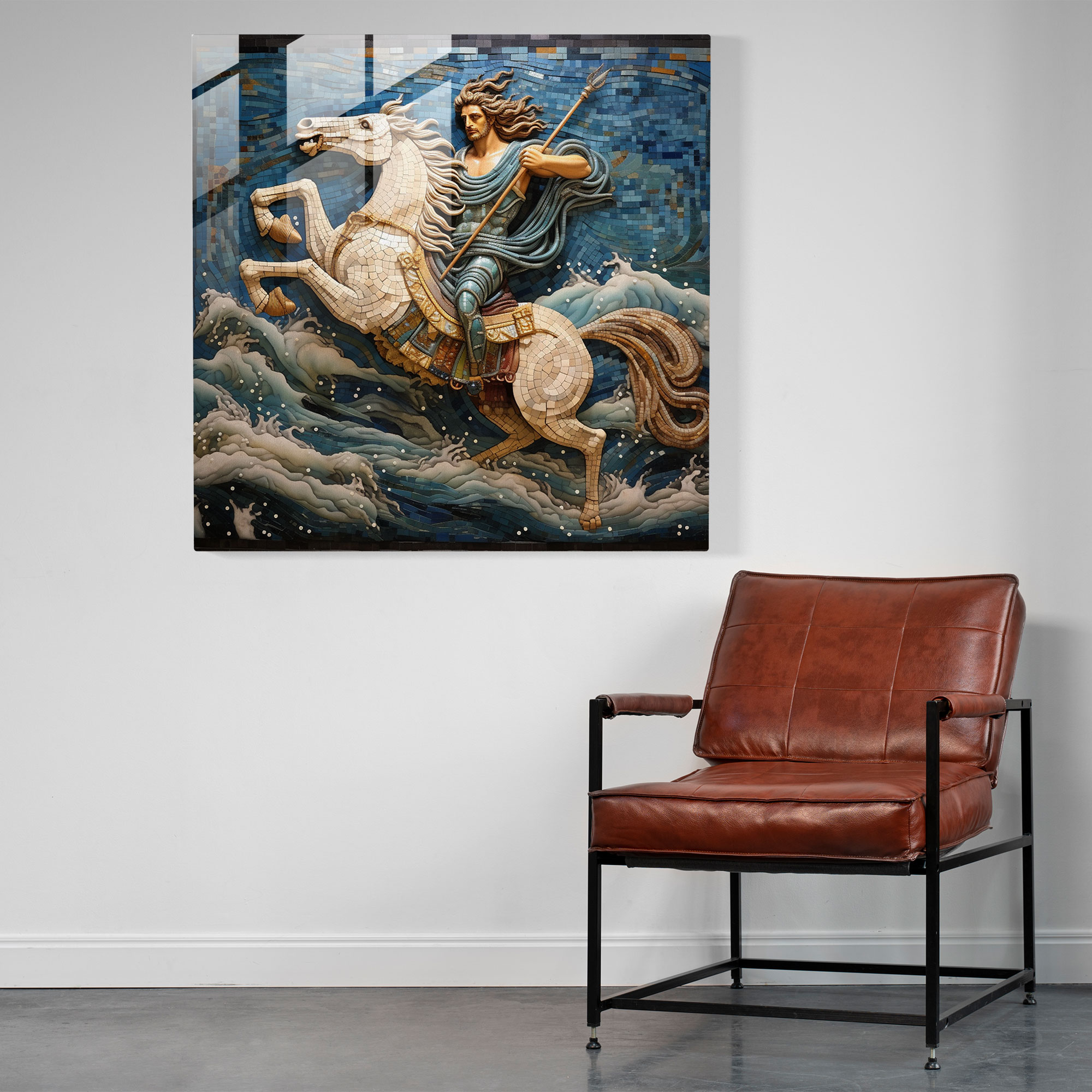 Vibrant Mosaic Glass Print - Poseidon's Chariot of the Sea