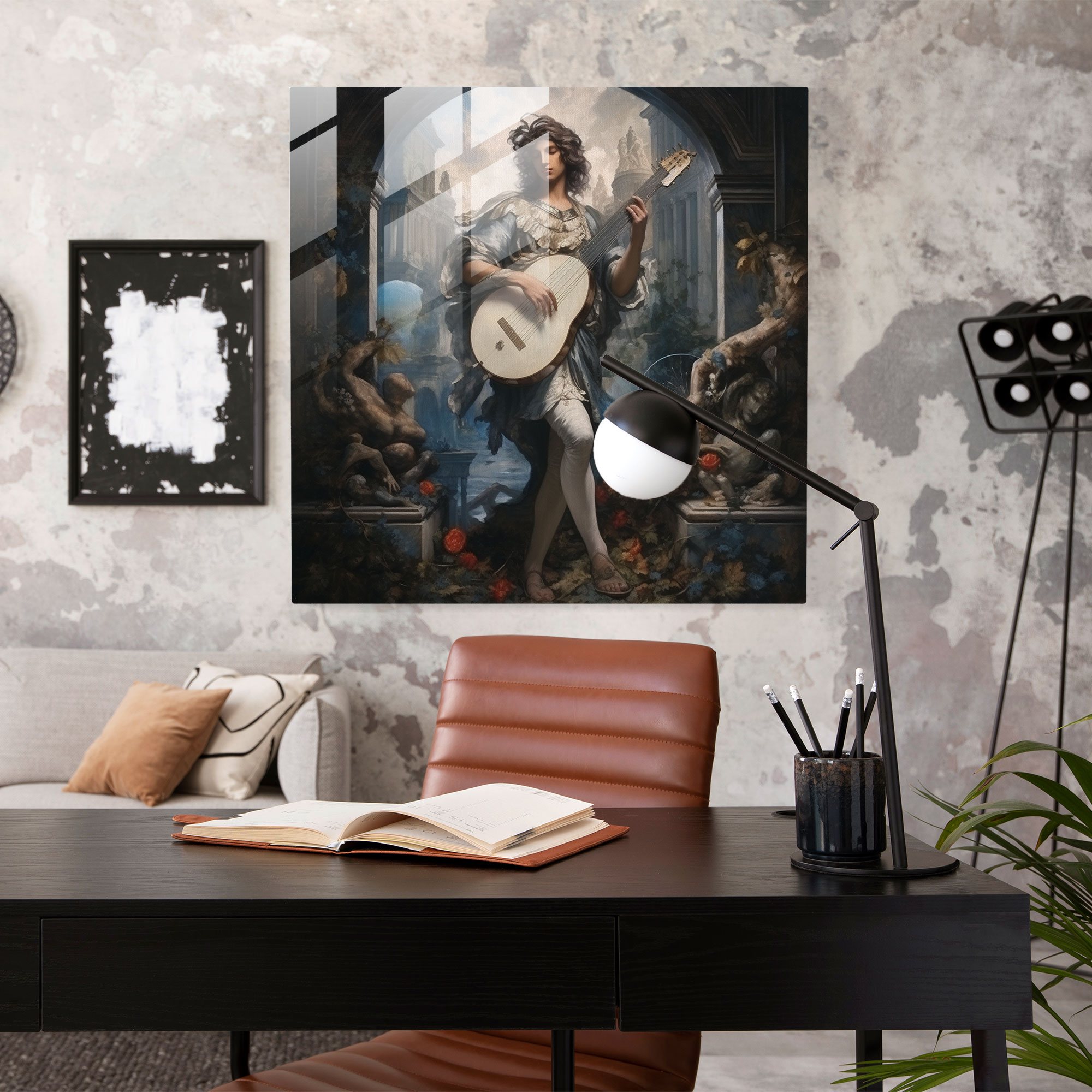 Neoclassical Oil Glass Print - Apollo among Ruins of Harmony