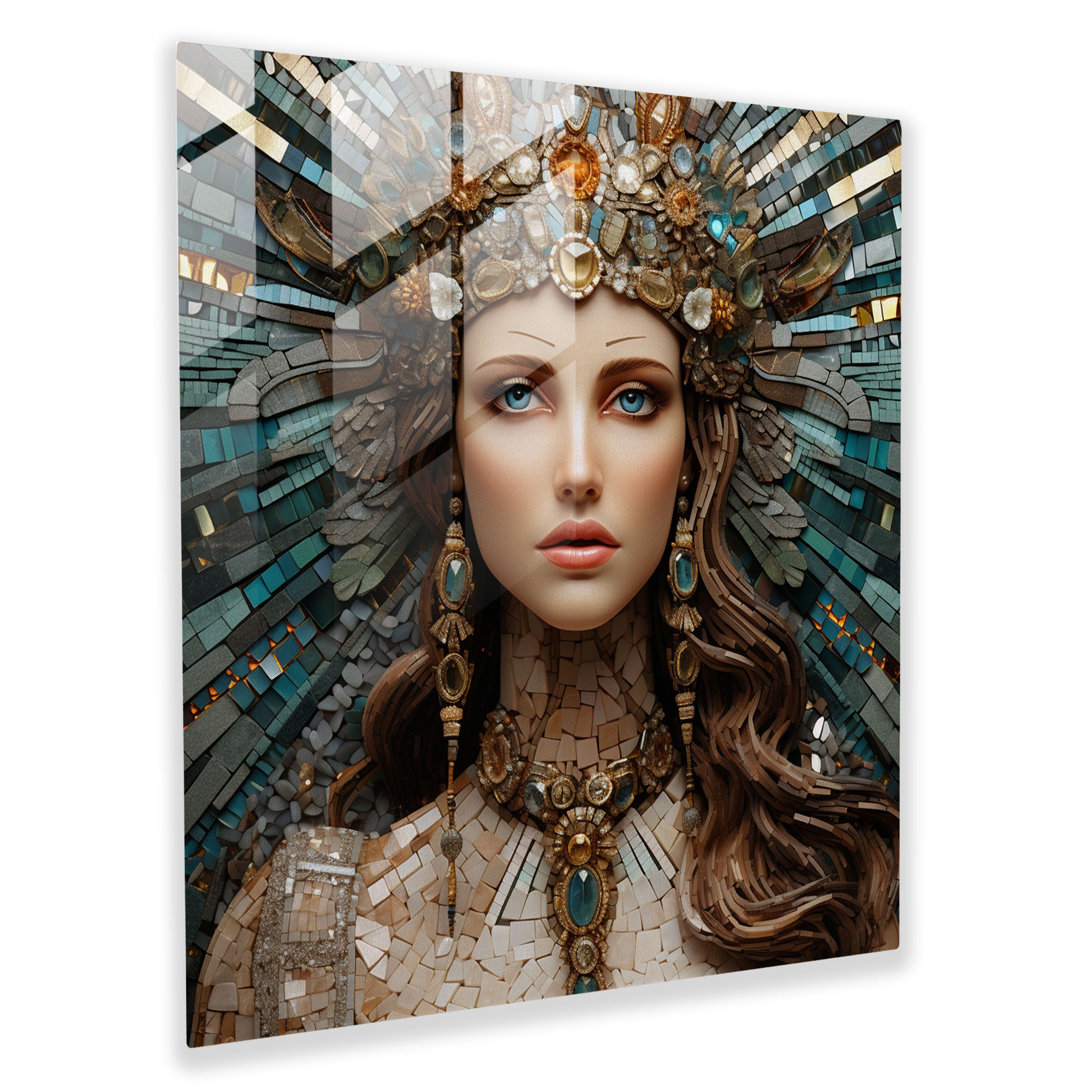 Ethereal Divinity Glass Print - Greek Mythology Mosaic Wall Decoration - Exquisite Glass Wall Art