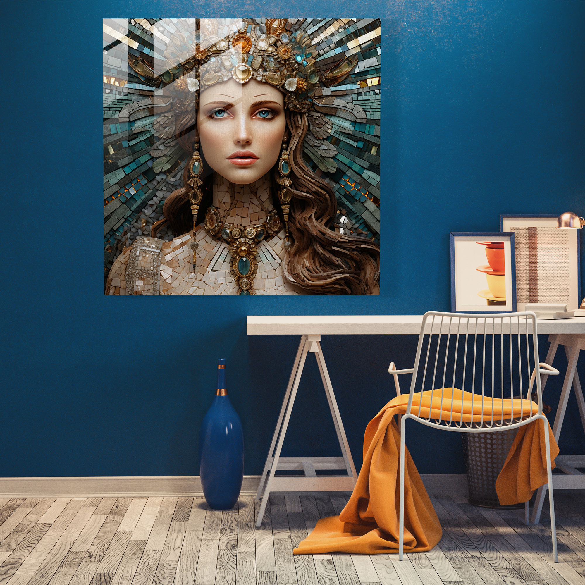 Ethereal Divinity Glass Print - Greek Mythology Mosaic Wall Decoration - Exquisite Glass Wall Art