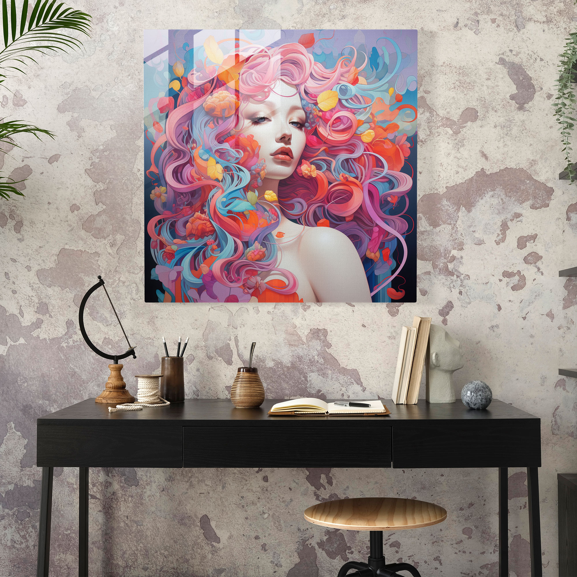 Geheimnisvolles Persephone Glasbild - Modernes griechisches Mythologie Wandkunst - Faszinierende Glas Wanddekoration