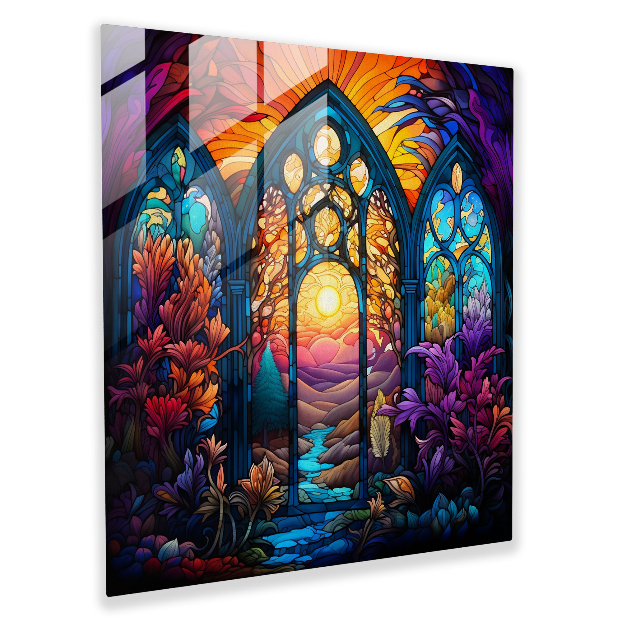 Glasbild Kaleidoskopische Blüten