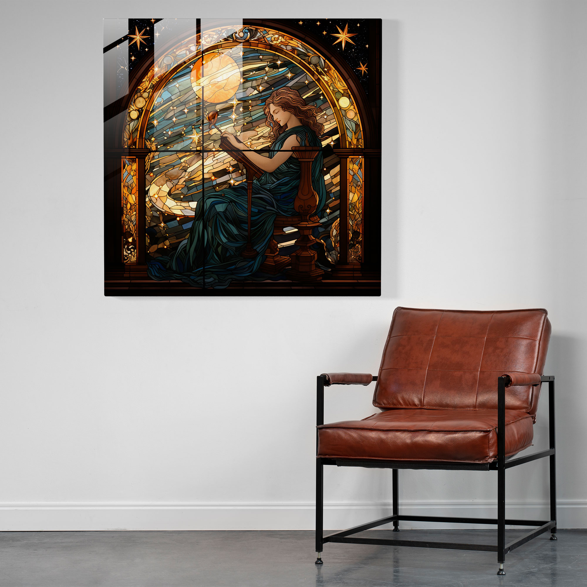 Apollo's Celestial Harmony Glass Print - Stained Glass Wall Art for Home Decoration