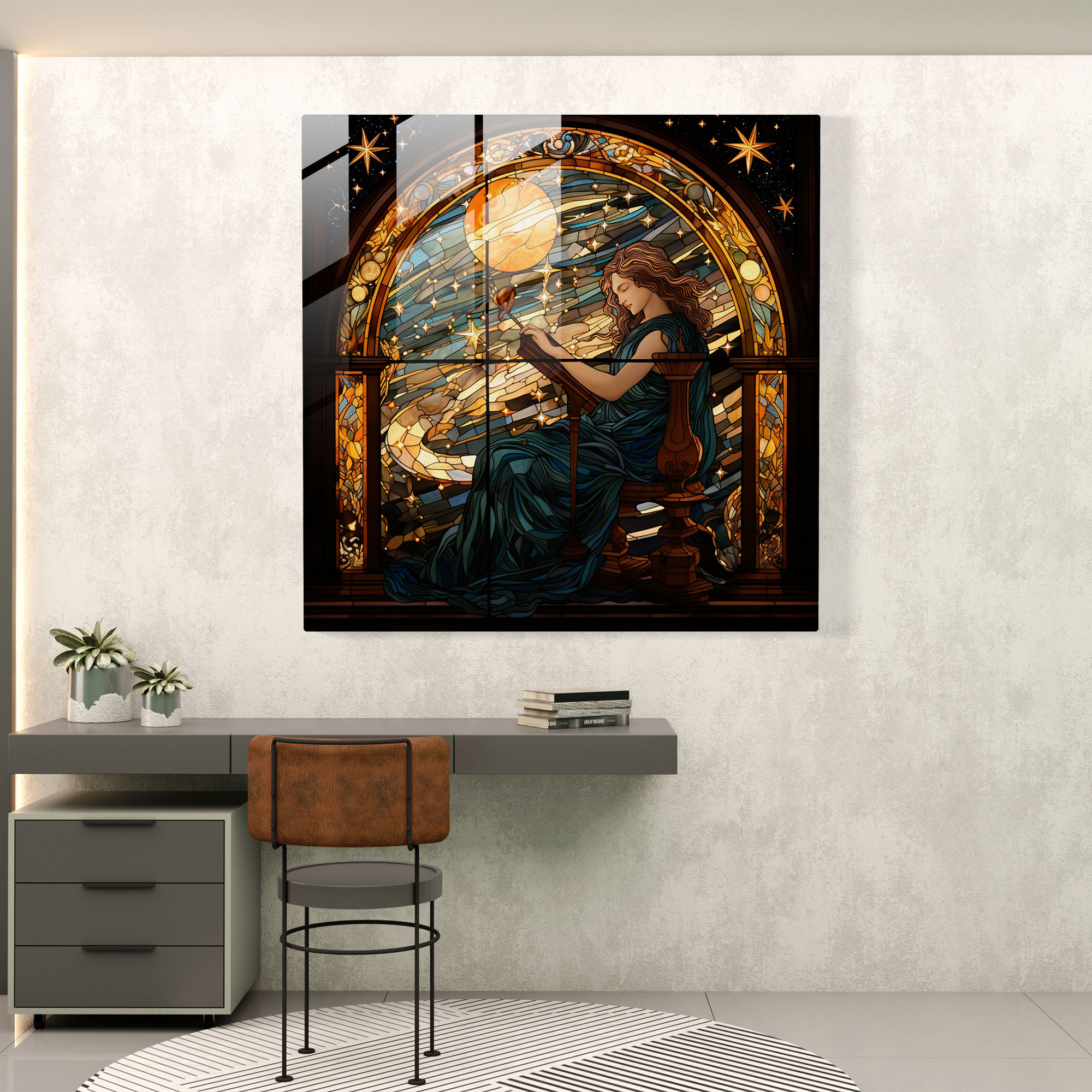 Apollo's Celestial Harmony Glass Print - Stained Glass Wall Art for Home Decoration