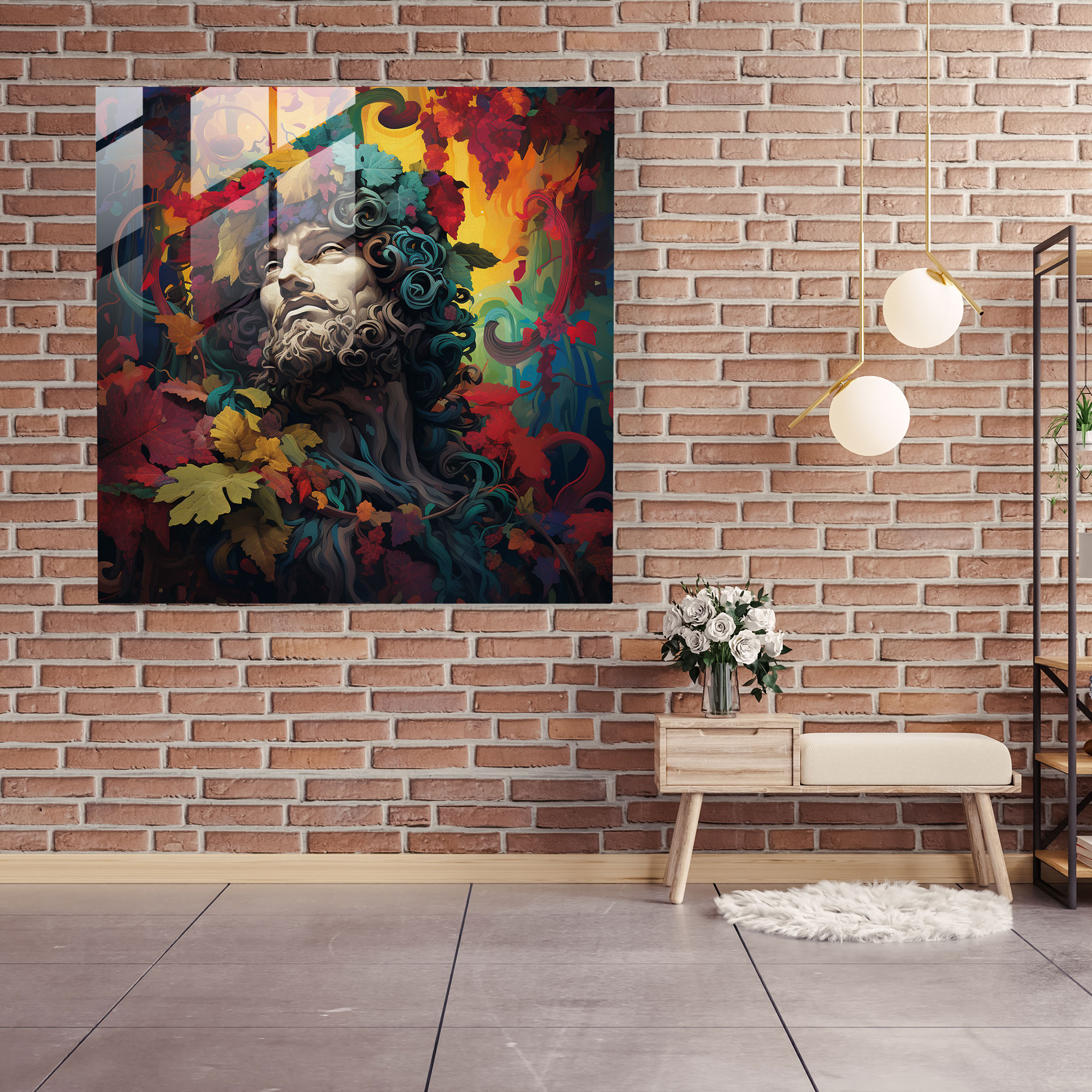 Dionysos' kaleidoskopische Festlichkeit - Glasbild für Zuhause