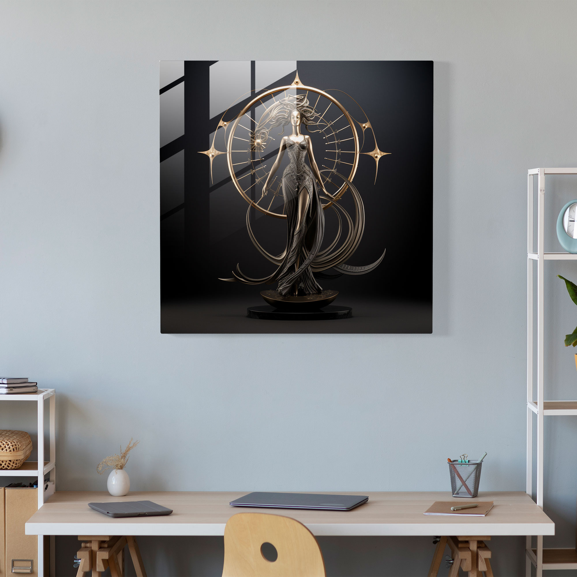 Hera's Regal Radiance Glass Print - Celestial Sculpture Glass Wall Art for Home Decoration