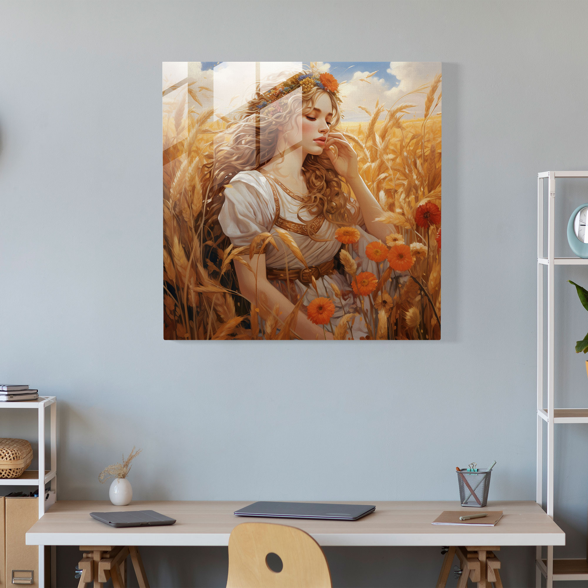 Glasbild Der Blühenden Gelassenheit von Demeter - Poetische Illustration für die Wanddekoration zuhause