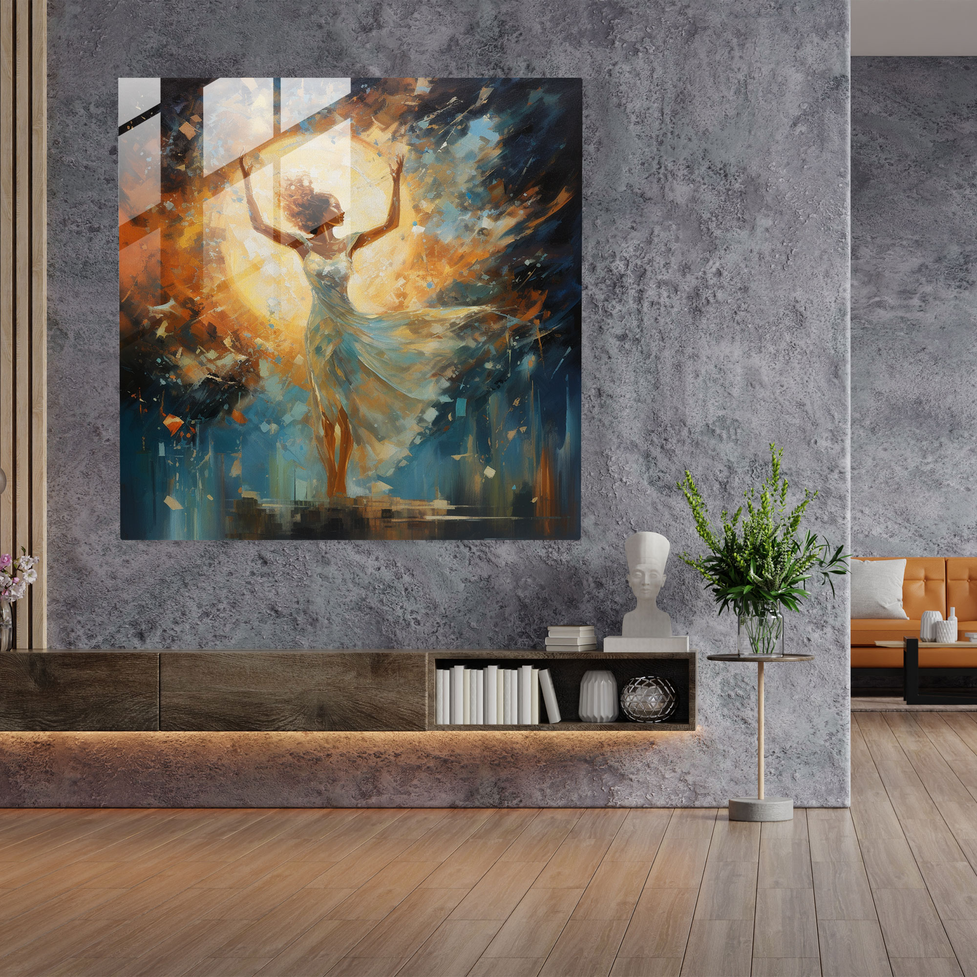 Celestial Symphony Abstract Impressionist Glass Print - Goddess Dancing - Glass Wall Art for Home Decoration