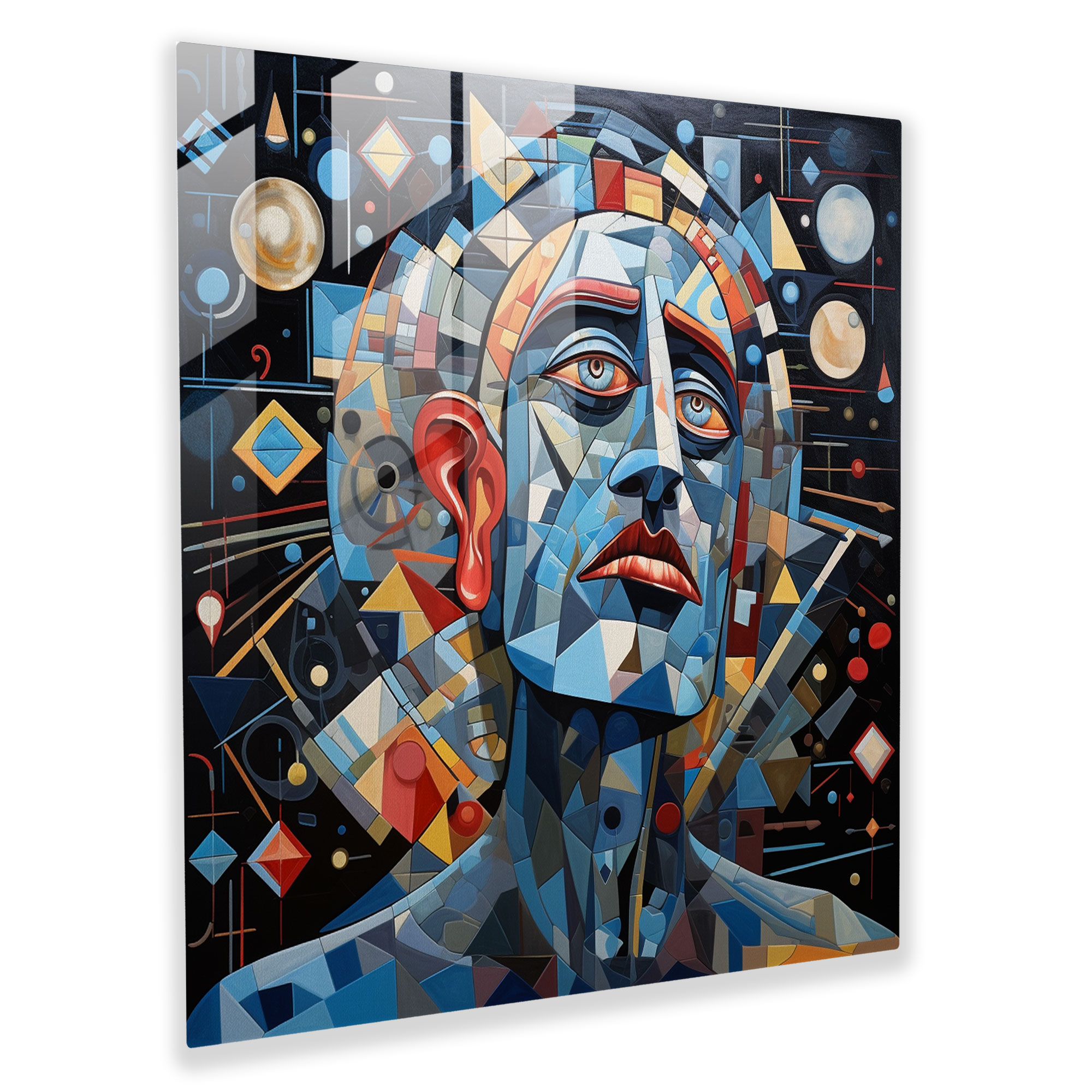 Cosmic Geometrics Cubist Glass Print - God with Mosaic Patterns - Glass Wall Art for Home Decoration