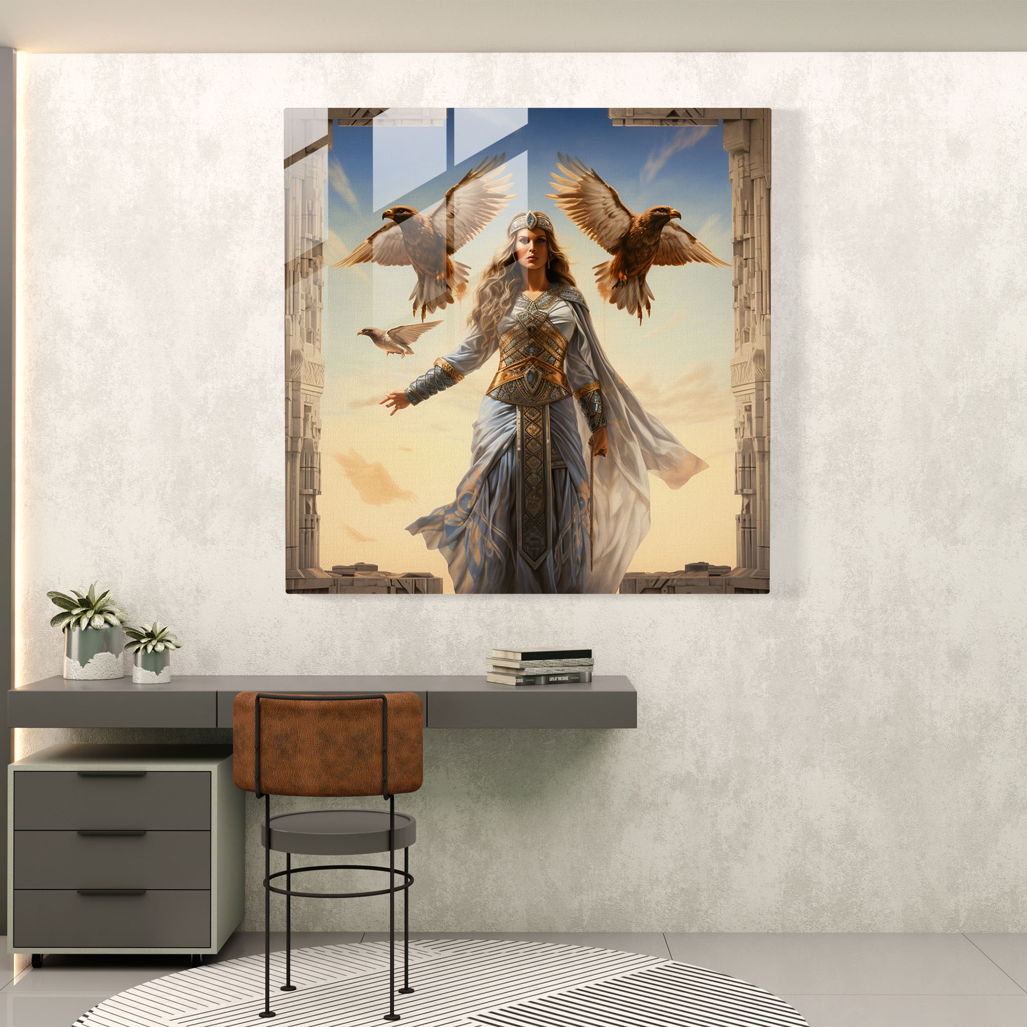 Majestic Sage Goddess Glass Print - Greek Goddess Modern Artwork Glass Wall Art