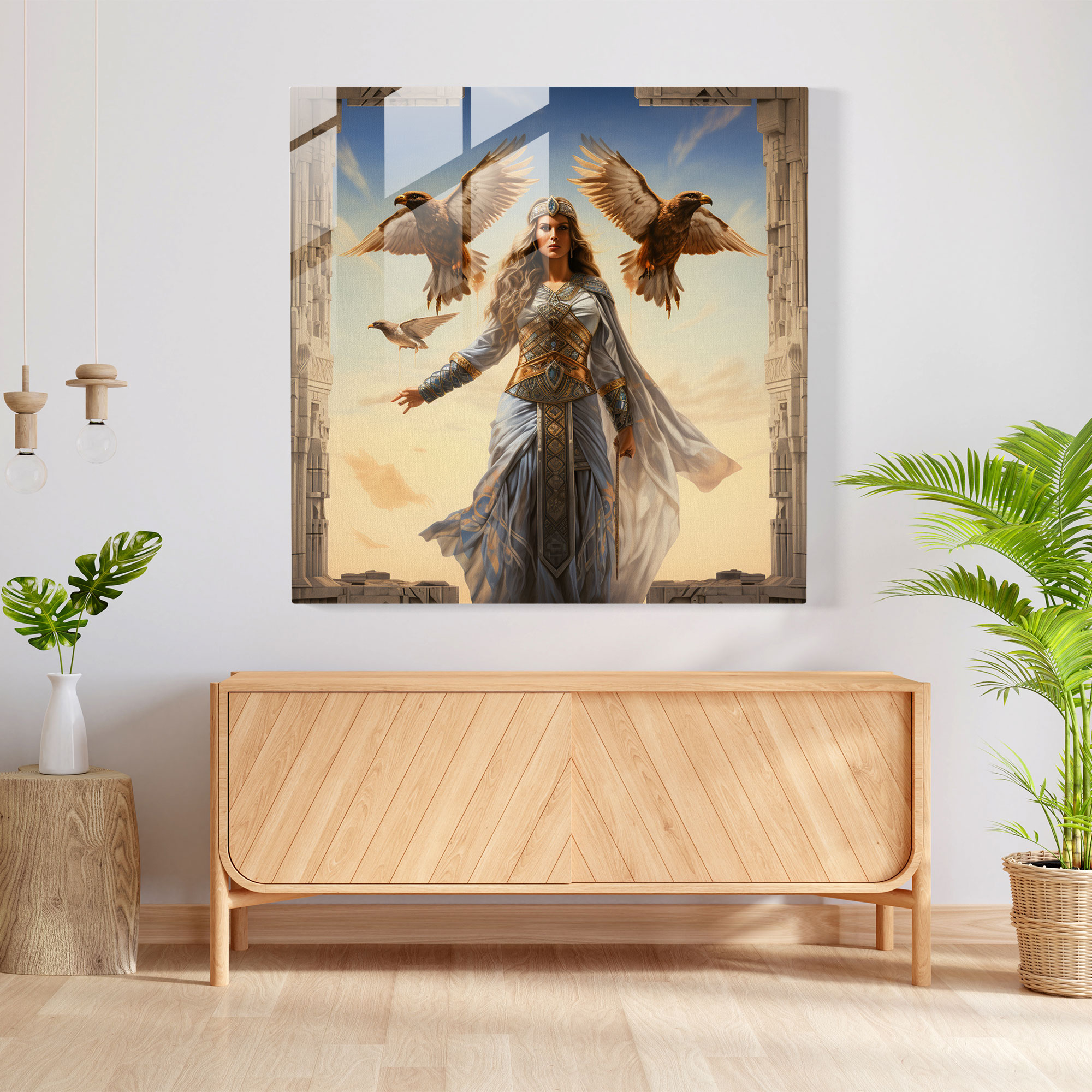 Majestic Sage Goddess Glass Print - Greek Goddess Modern Artwork Glass Wall Art