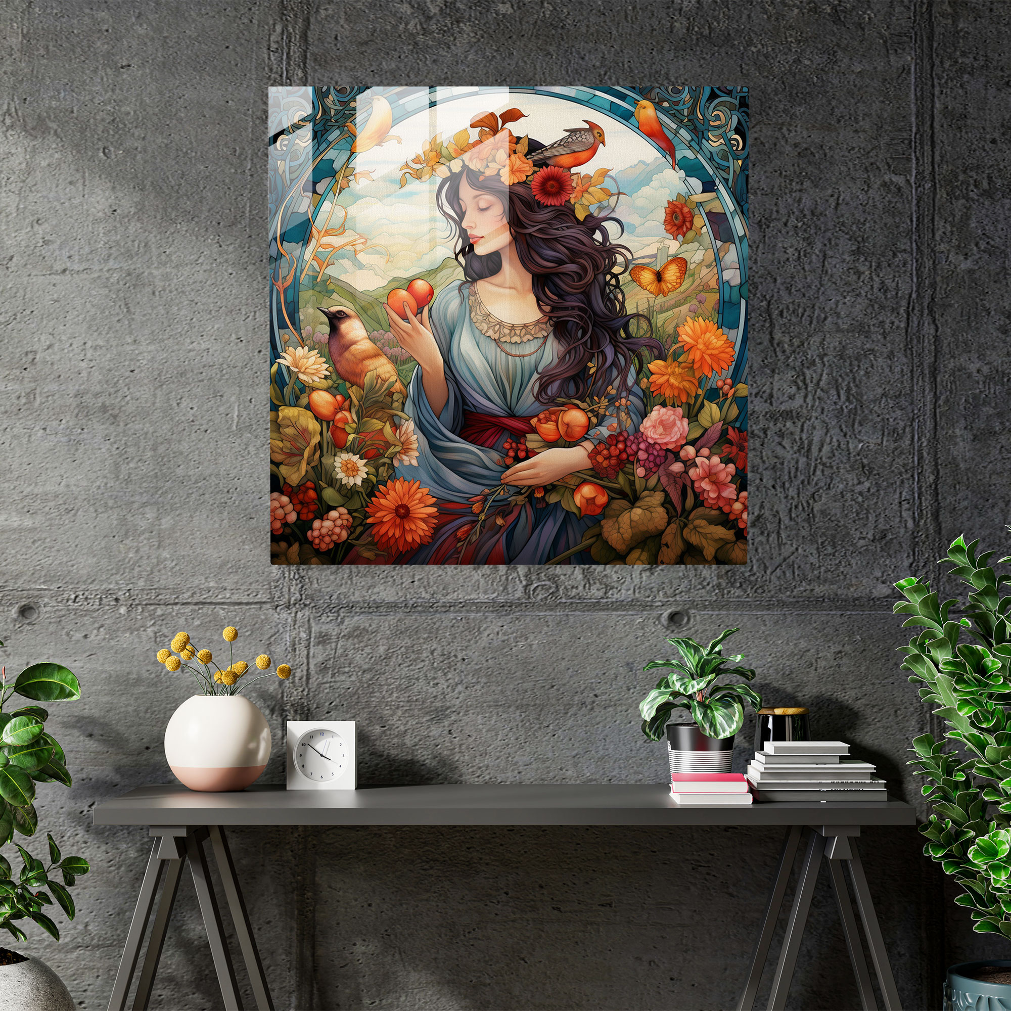 Bountiful Harvest Glass Print - Greek Goddess Contemporary Glass Wall Art