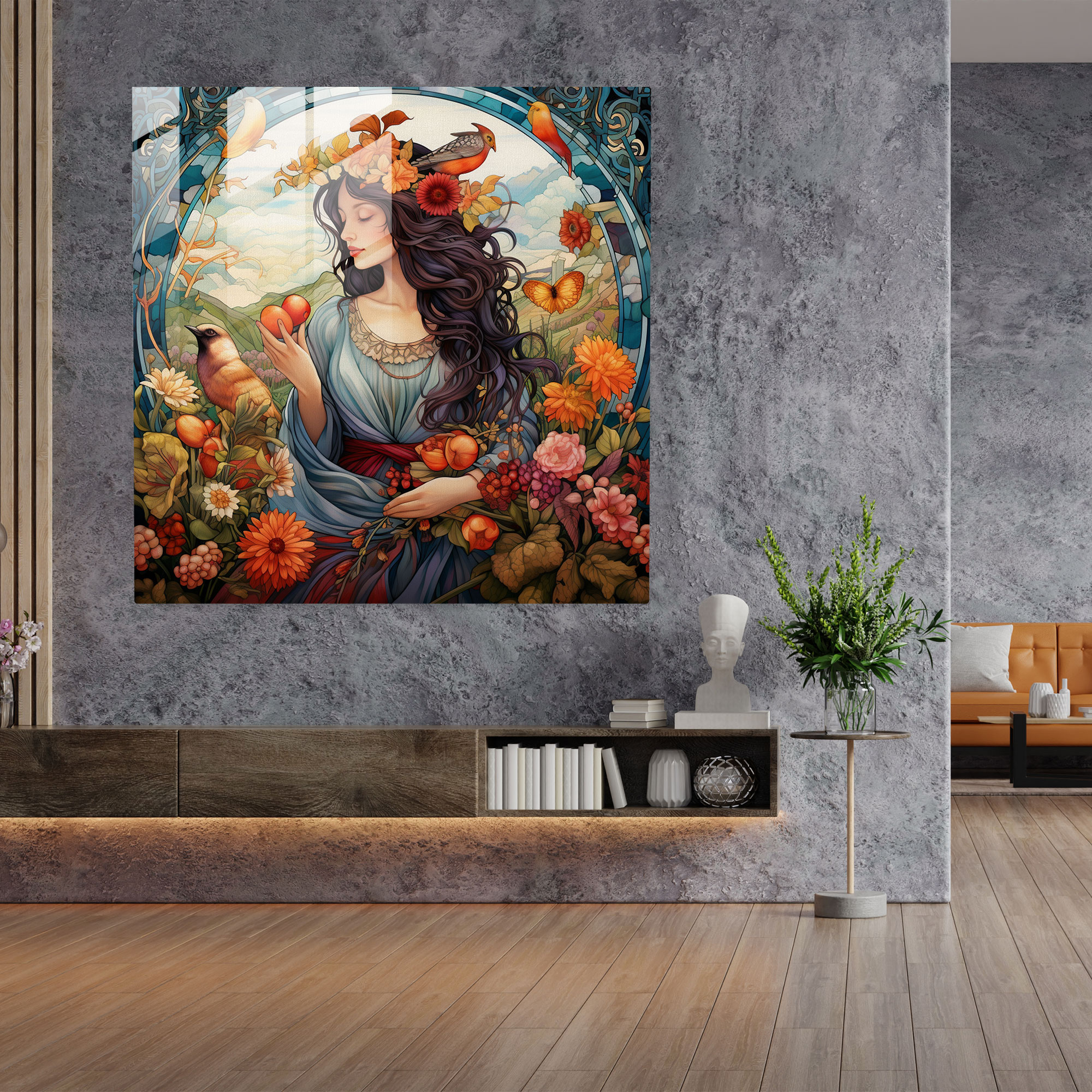 Bountiful Harvest Glass Print - Greek Goddess Contemporary Glass Wall Art
