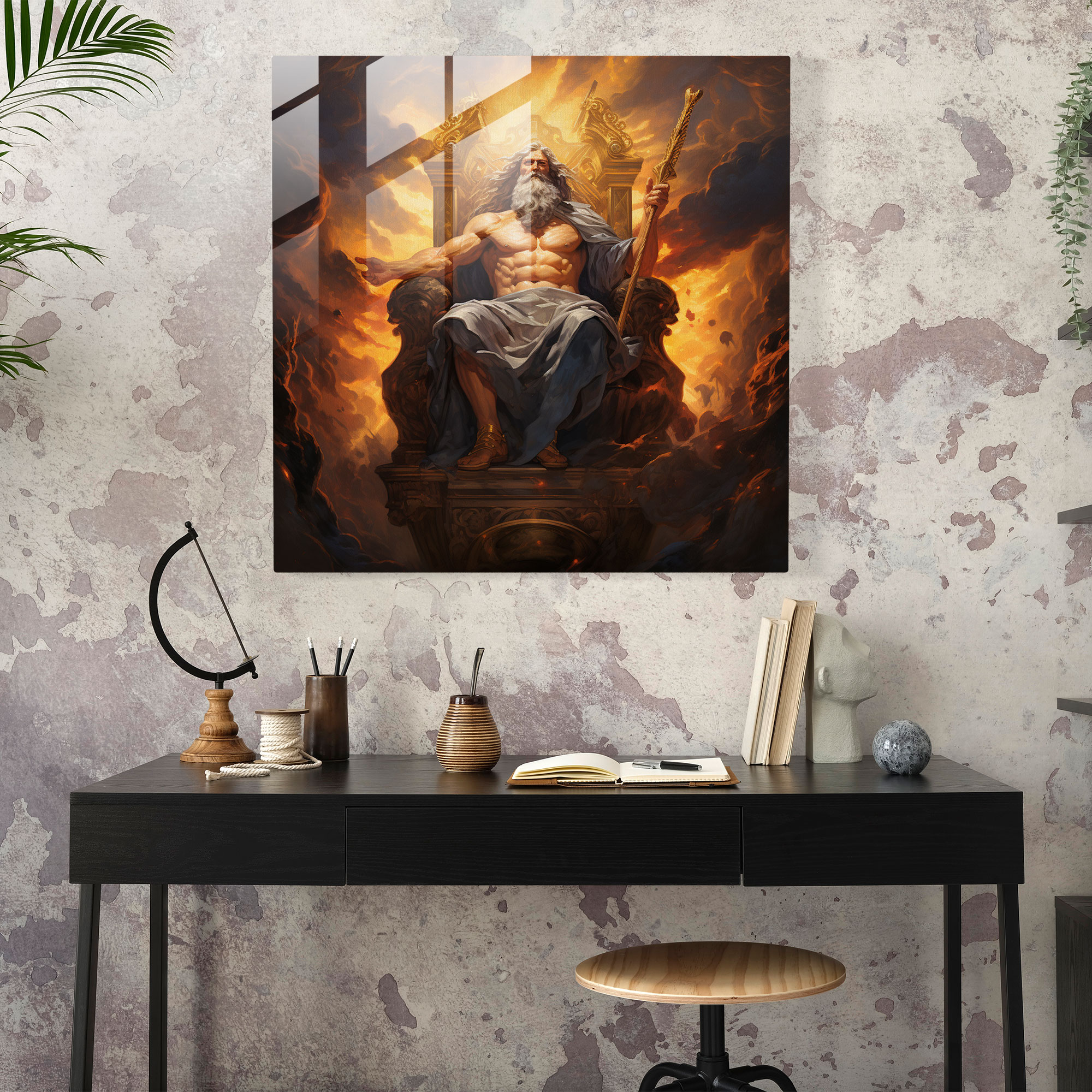 Elegant Glass Print of Zeus, King of Gods, in Renaissance Style