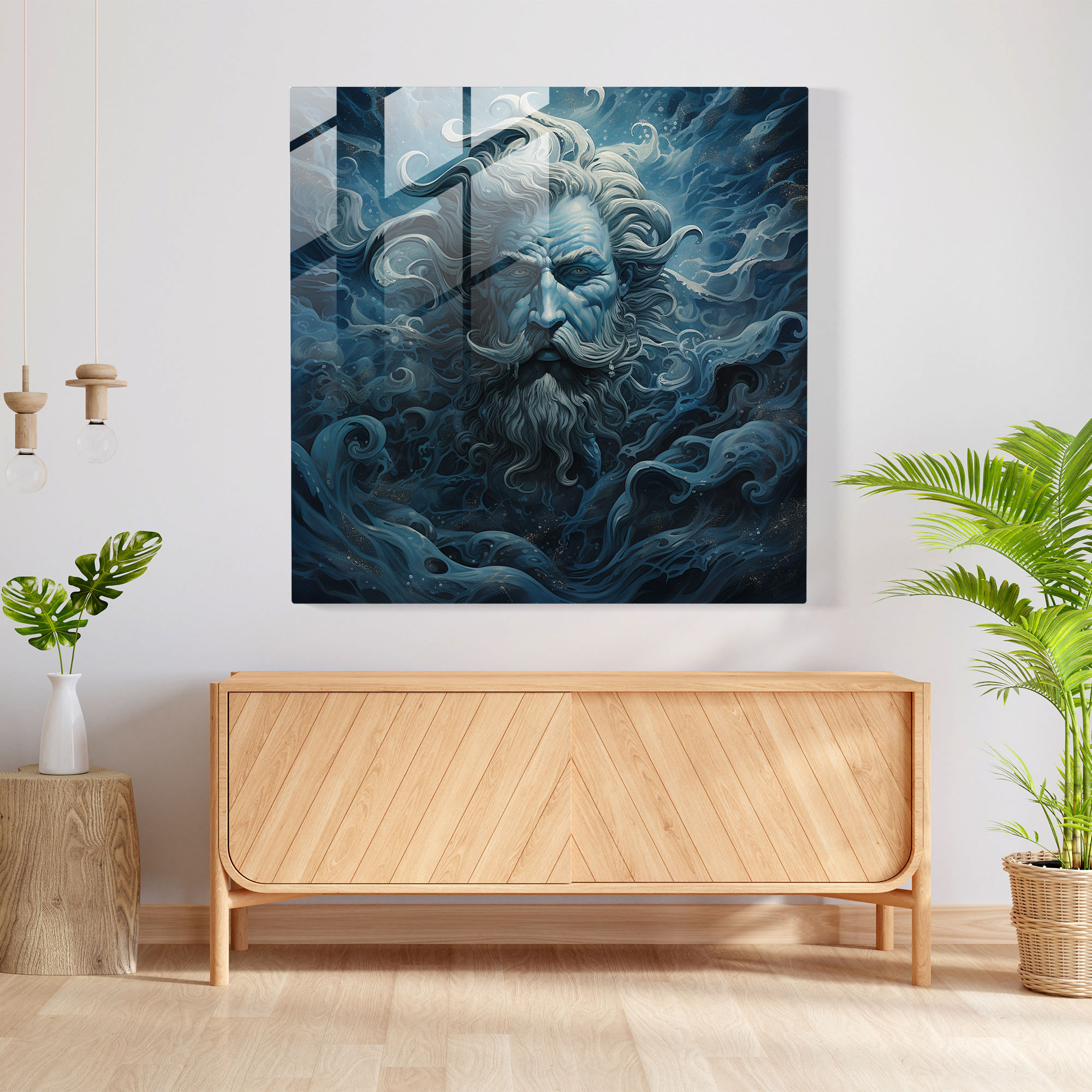 Faszinierendes Glasbild von Poseidon aus den wirbelnden Fluten
