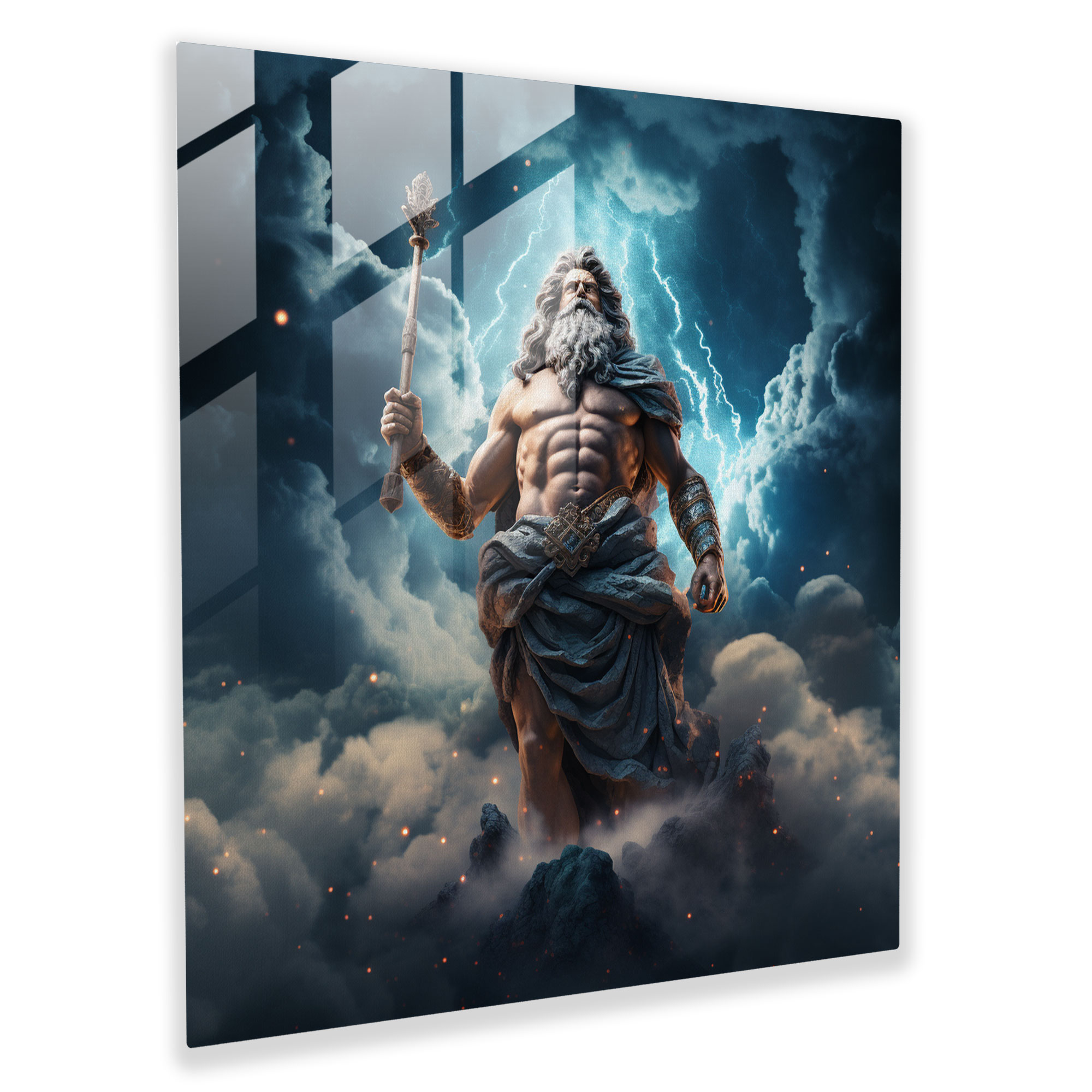 Spectacular Glass Print of Zeus, King of Gods, in Celestial Digital Artwork