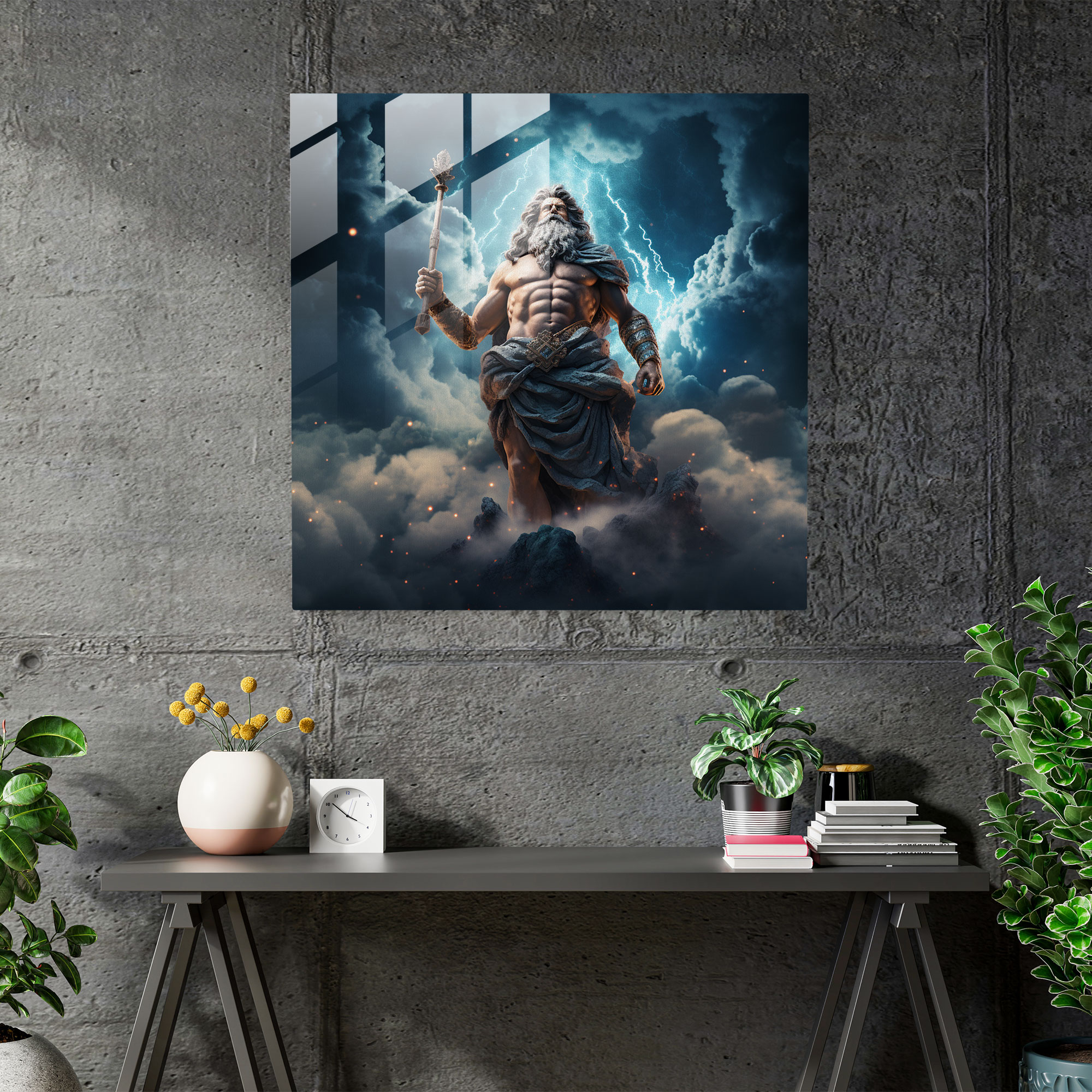 Spectacular Glass Print of Zeus, King of Gods, in Celestial Digital Artwork
