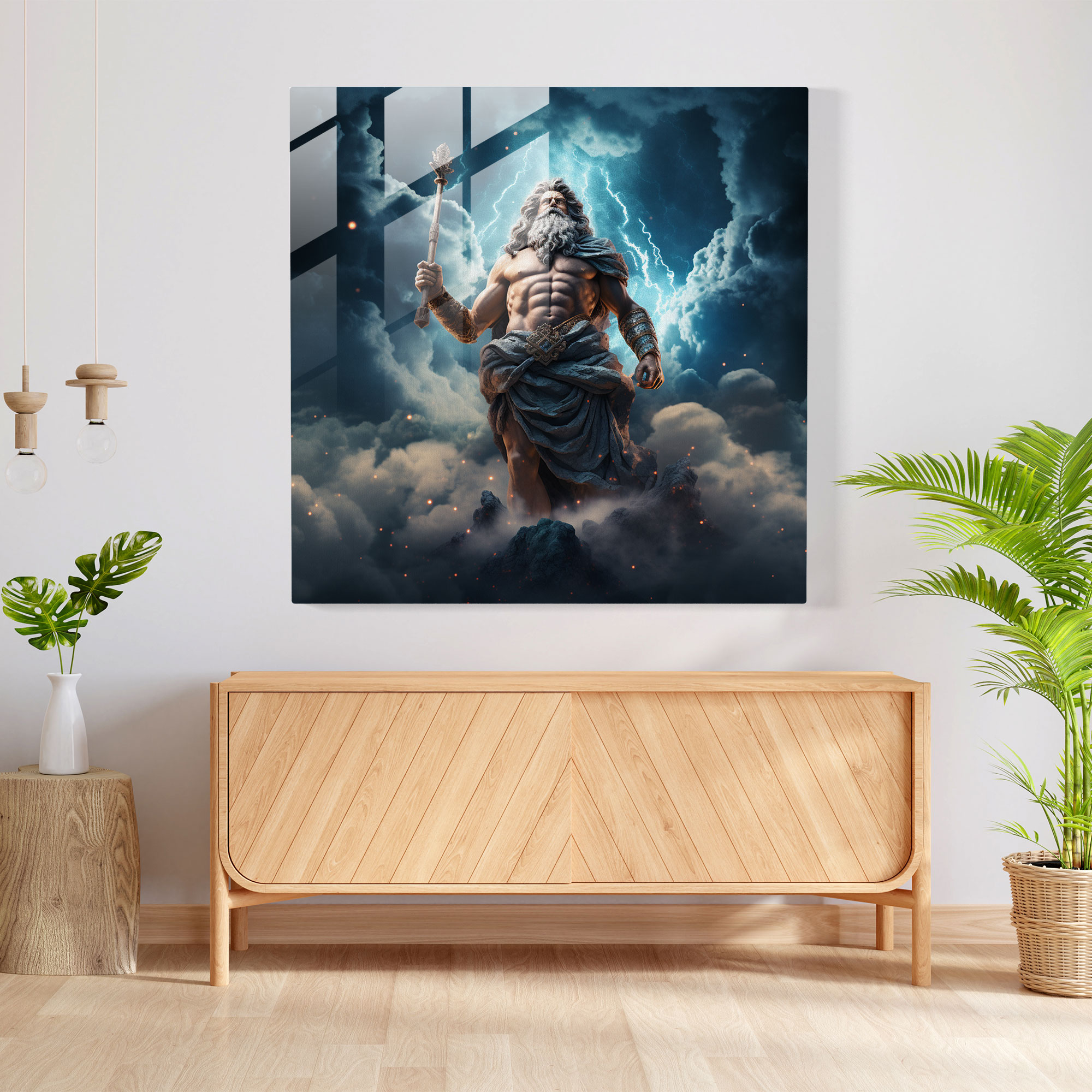 Spectacular Glass Print of Zeus, King of Gods, in Celestial Digital Artwork