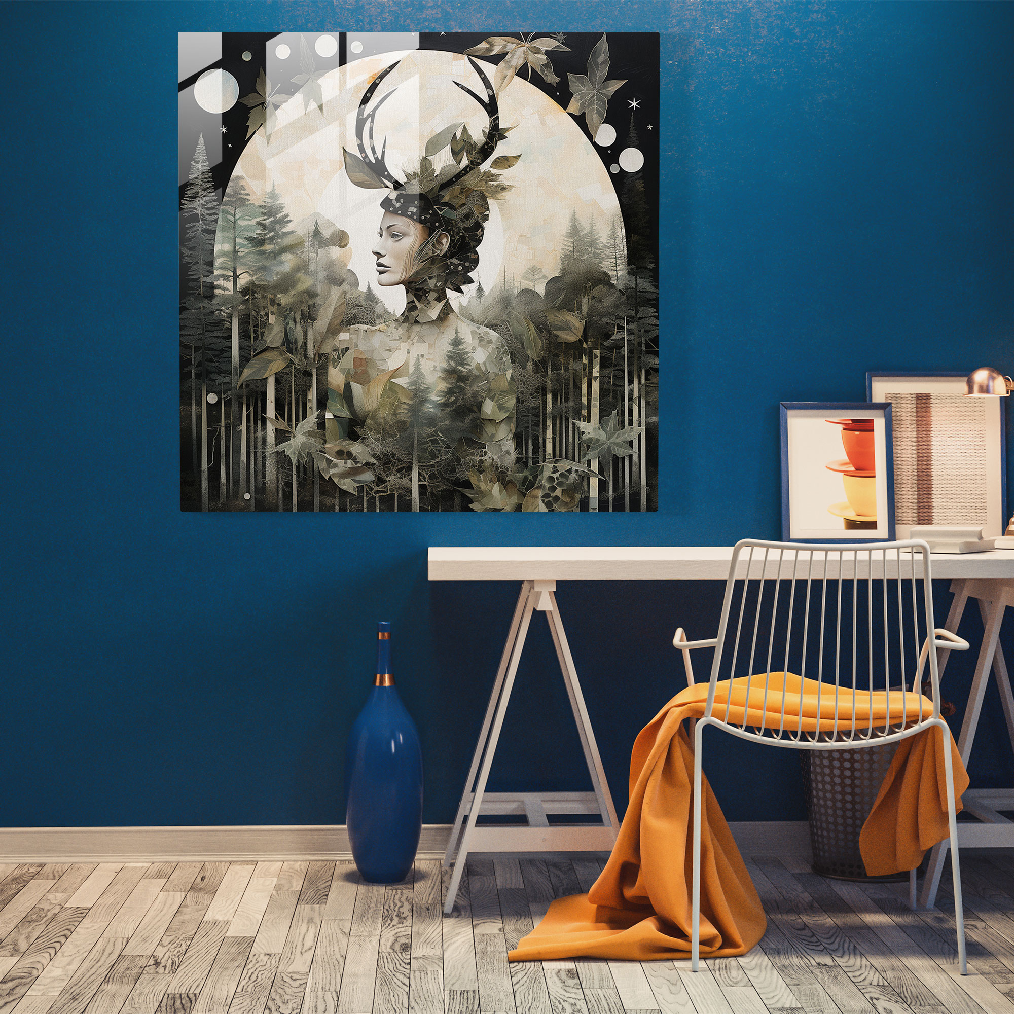 Mystical Contemporary Collage Glass Print