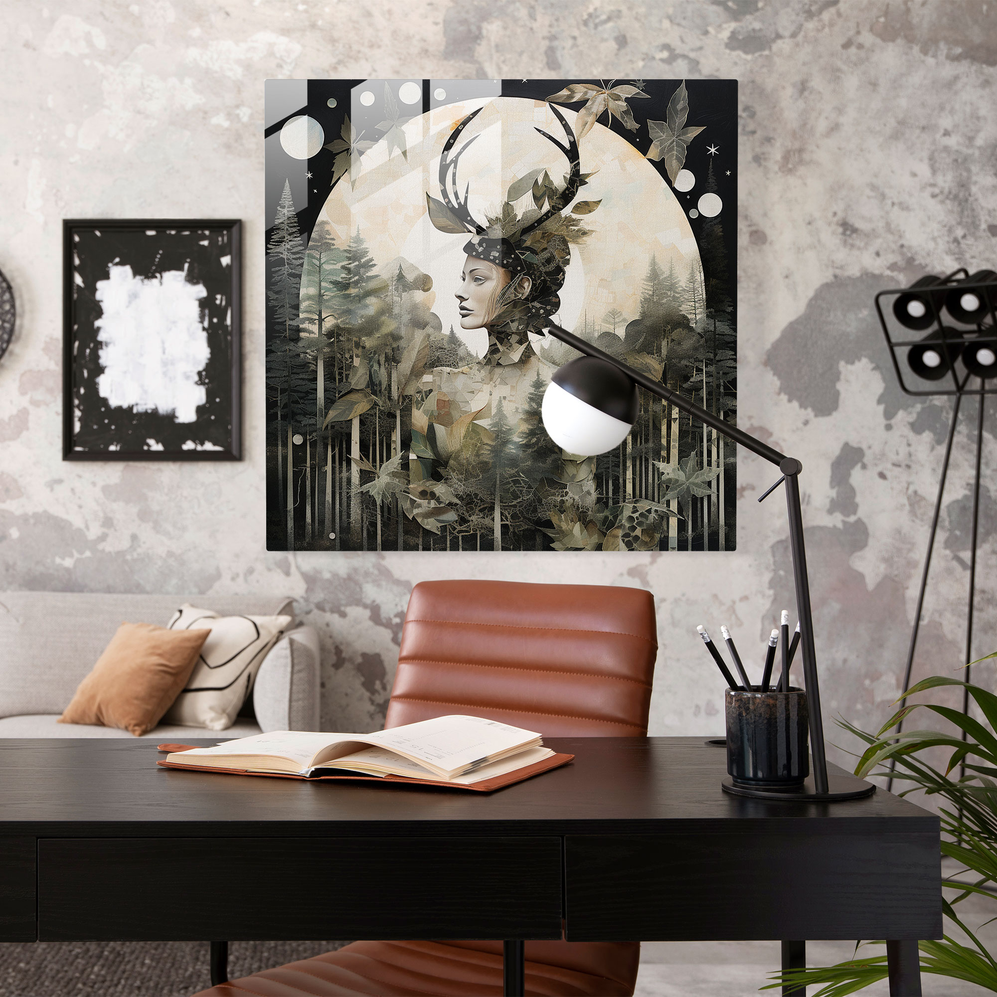 Mystical Contemporary Collage Glass Print