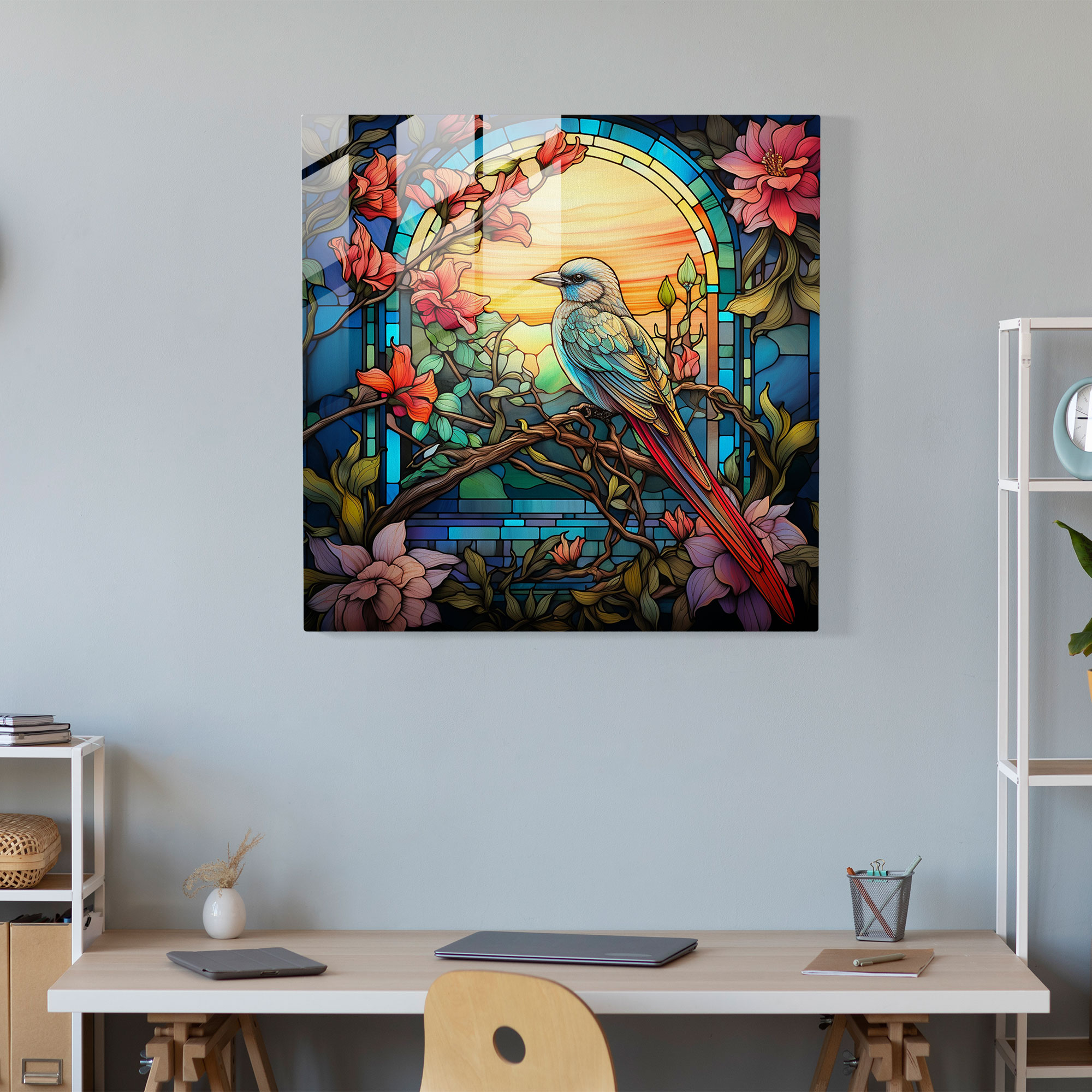 Zarif Vitray Baskı - Art Nouveau Flora ve Fauna - Duvar Dekorasyonu