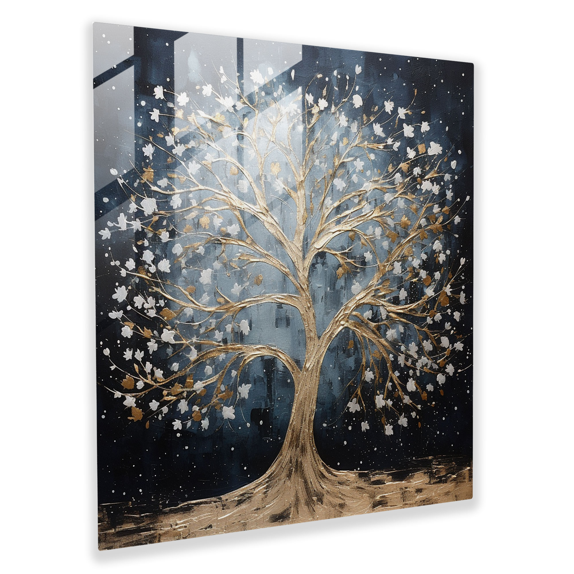 Glittery Tree Glass Wall Art - Glitter, Modern Art, Silver Tree, Glass Wall Art