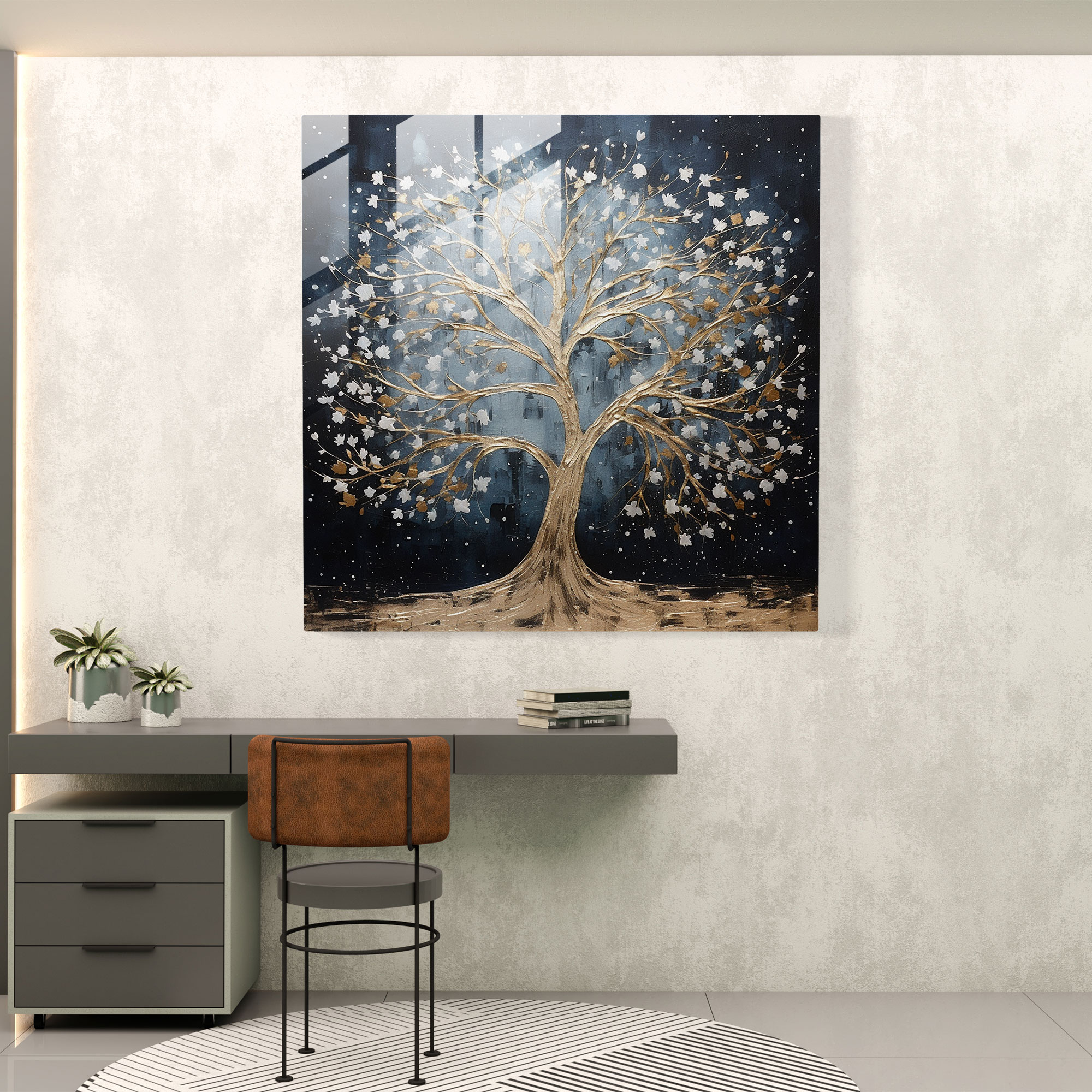 Glittery Tree Glass Wall Art - Glitter, Modern Art, Silver Tree, Glass Wall Art