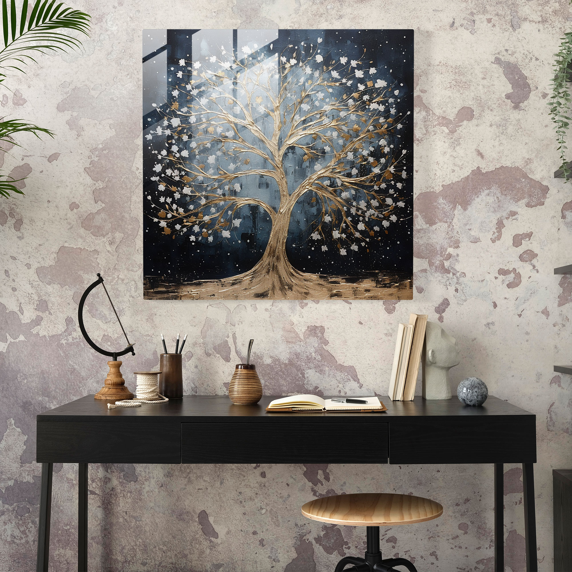 Glittery Tree Glass Wall Art - Glitter, Modern Art, Silver Tree, Glass Wall Art